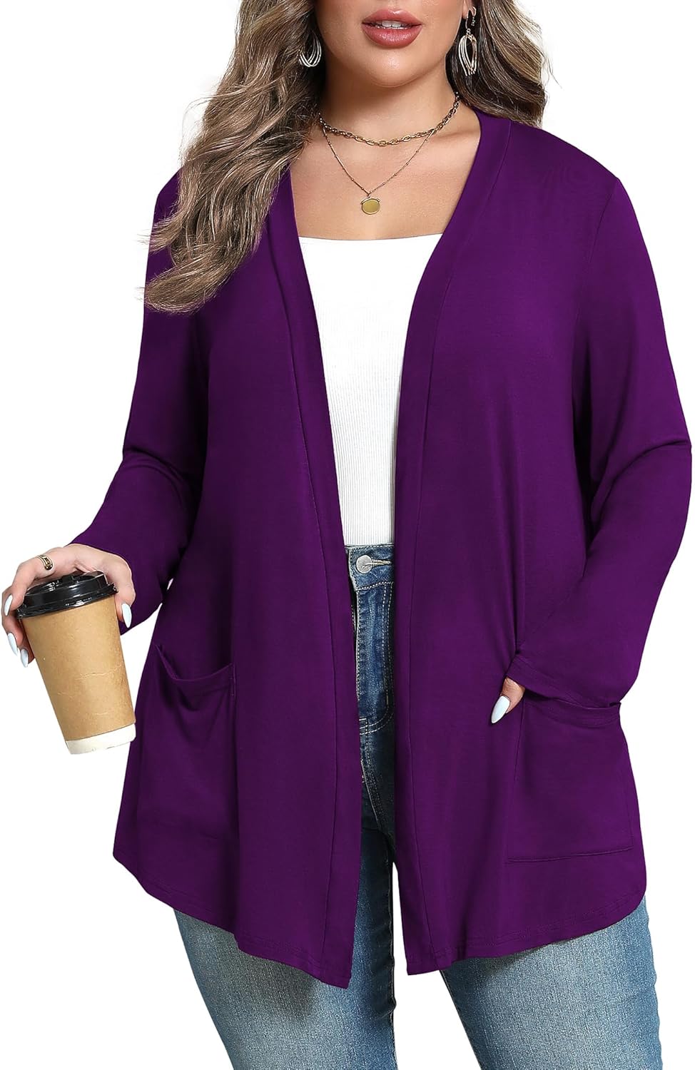Women's Oversize Cardigans Lightweight Fall Long Sleeve Plus Size Flowy Open Front Shrugs with Pockets