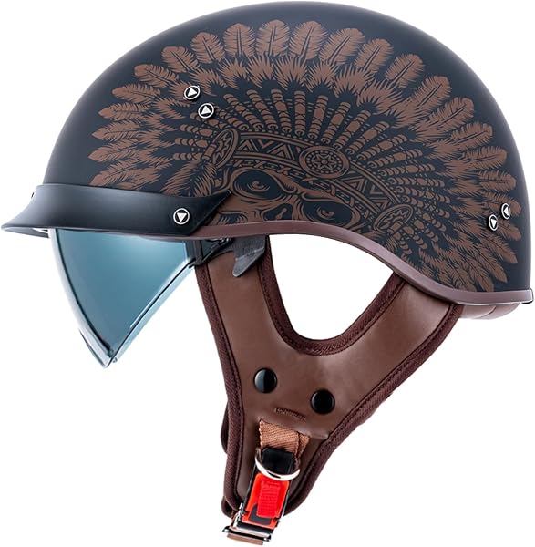 VCOROS Half Helmet Motorcycle DOT Approved Open Face Helmet with Sun Visor and Quick Release Buckle for Adults Men and Women (F07-Indian, S)