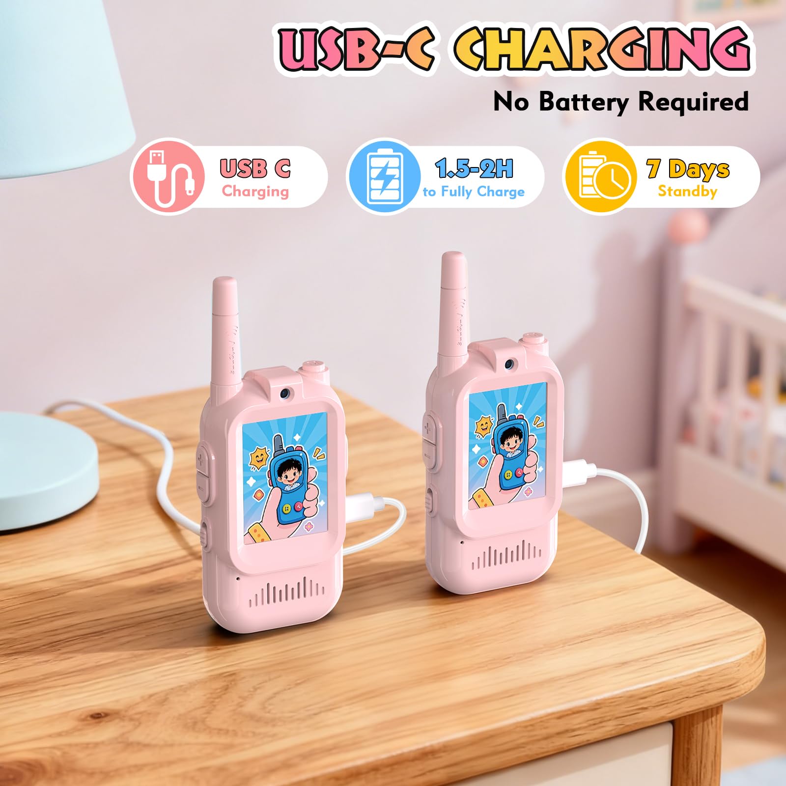 Vidéo Talkie Walkie Enfants Rechargeable, Lot de 2 Talkie Walkie avec Vidéo & Caméra HD,Talkie-Walkies Jouets de Plein air pour Enfants de 3 à 12 Ans (Rose et Rose)