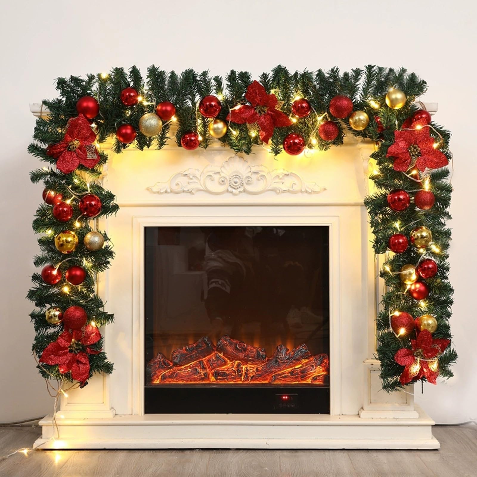 Guirlande de Noël lumineuse 2m74 pour escalier et cheminée