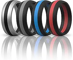 Alianças de casamento de silicone masculinas, edição respirável, de borracha, ranhuras internas, fluxo de ar, 8,5 mm de largura, 2,5 mm de espessura - pacote variado de 1/4/7