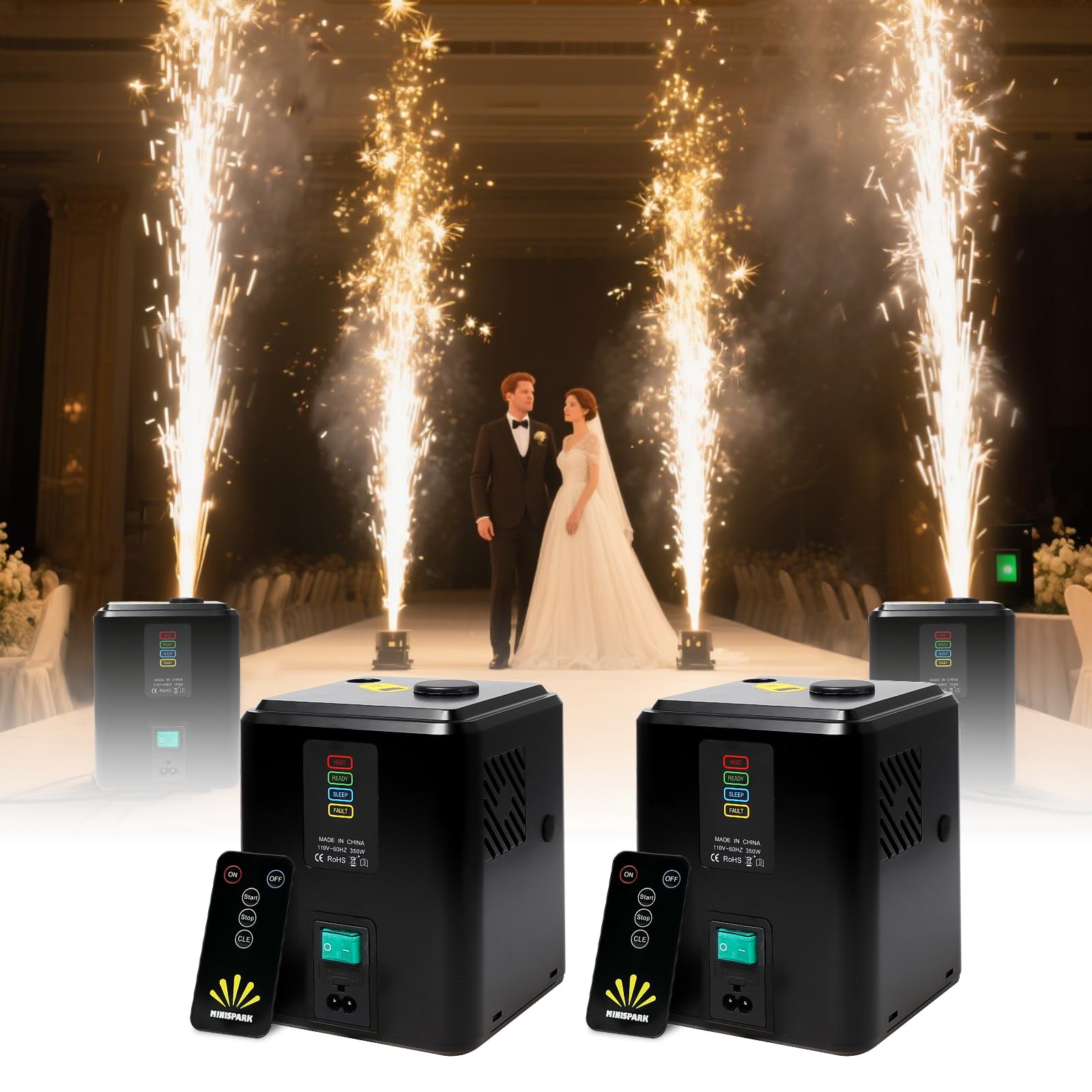2 PCS Mini Cold Sparrrk Machine, Portable FX Effects Device w/Auto Safety Cutoff - for Stage Wedding Party Events (2 Black Unit, Includes 10 Packs of consumables.)