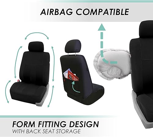 Miniatura 4 de FH Group - Juego de fundas de asientos frontales para automóvil, para asientos de respaldo bajo con reposacabezas removibles, ajuste universal,