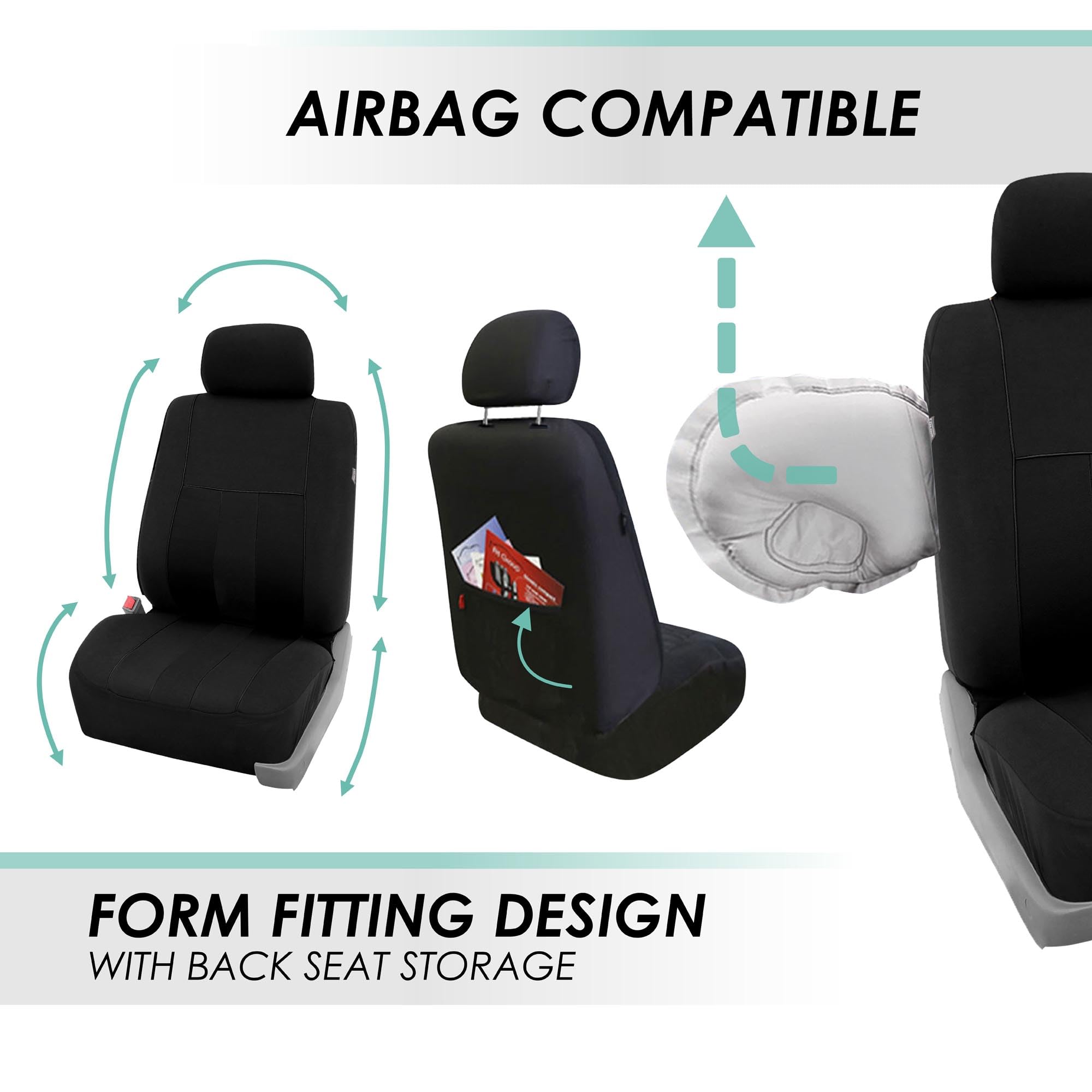 FH Group Car Seat Cover Full Set Striking Striped Car Seat Covers with Front Seat Covers and Rear Split Bench, Universal Fit Interior Accessories for Cars, Trucks, and SUVs – Black