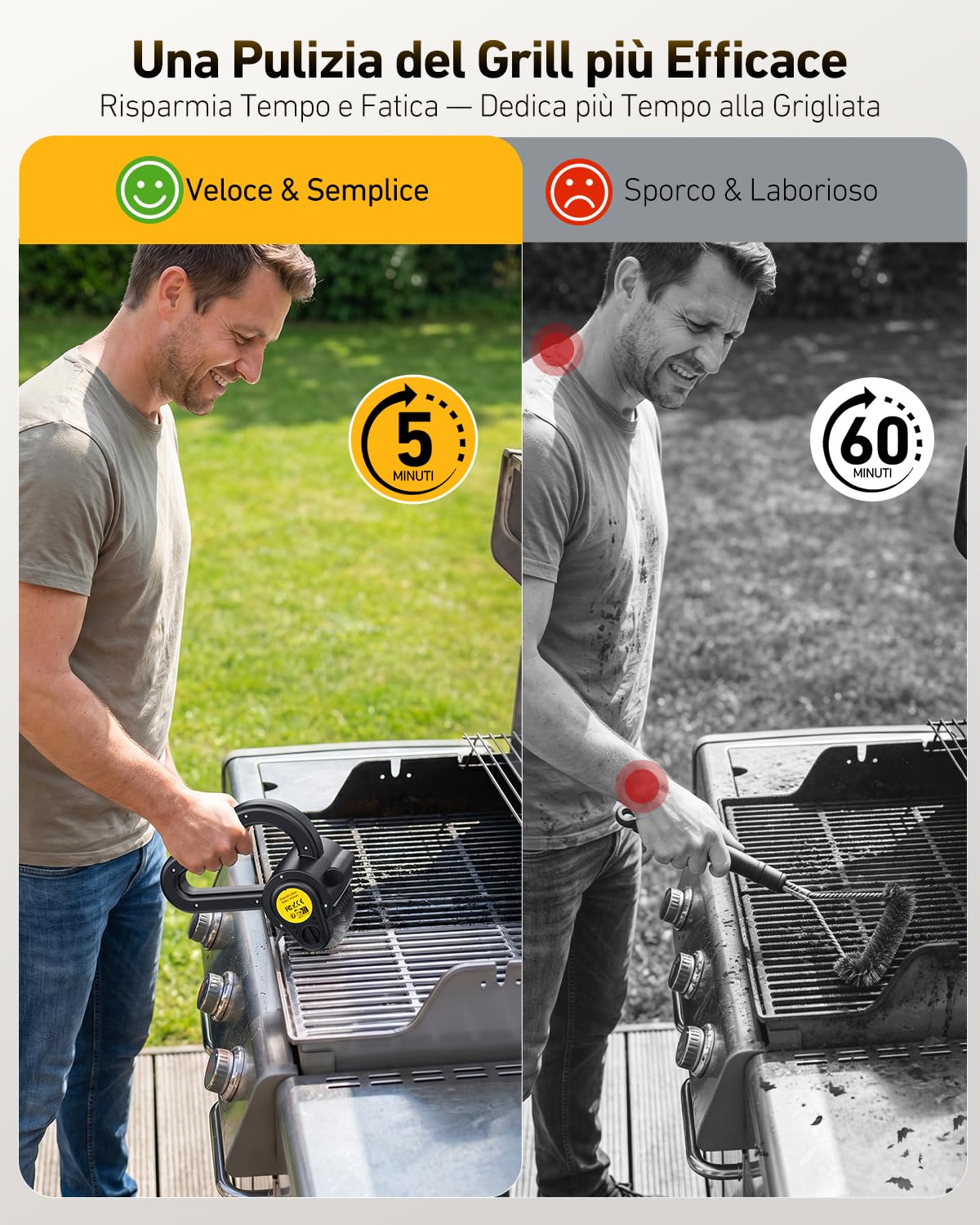 Spazzola Elettrica per Barbecue, Pulisci Griglia BBQ Elettrico Ricaricabile con Testina in Acciaio Inossidabile, Luce LED, Autonomia 150 Min, Grill Brush Griglie per Alla Maggior Parte dei BBQ, Nero
