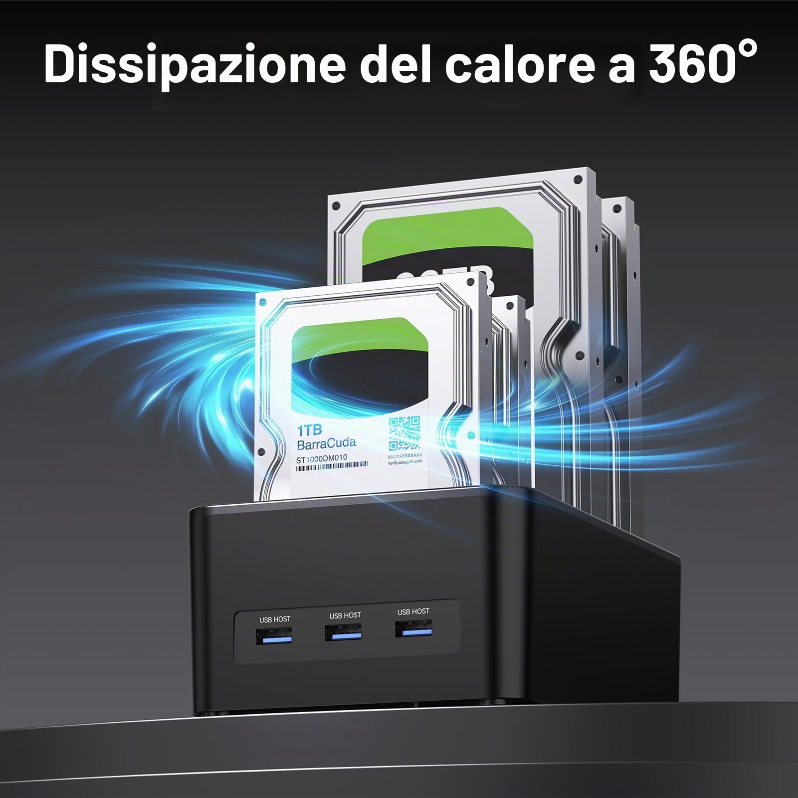 CENMATE Docking Station Hard Disk, 4 Bay Docking Station HDD per SATA SSD/HDD 2,5/3,5, Cavo USB 3.0 A/C con 3 Porte USB HOST, Supporto Hot Swap