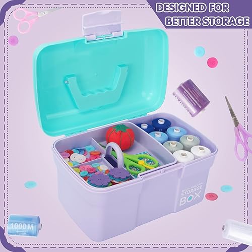 Miniatura 6 de Caja organizadora multiusos de 11 pulgadas con bandeja extraíble, caja de manualidades pequeña portátil con asa, caja de herramientas transparente