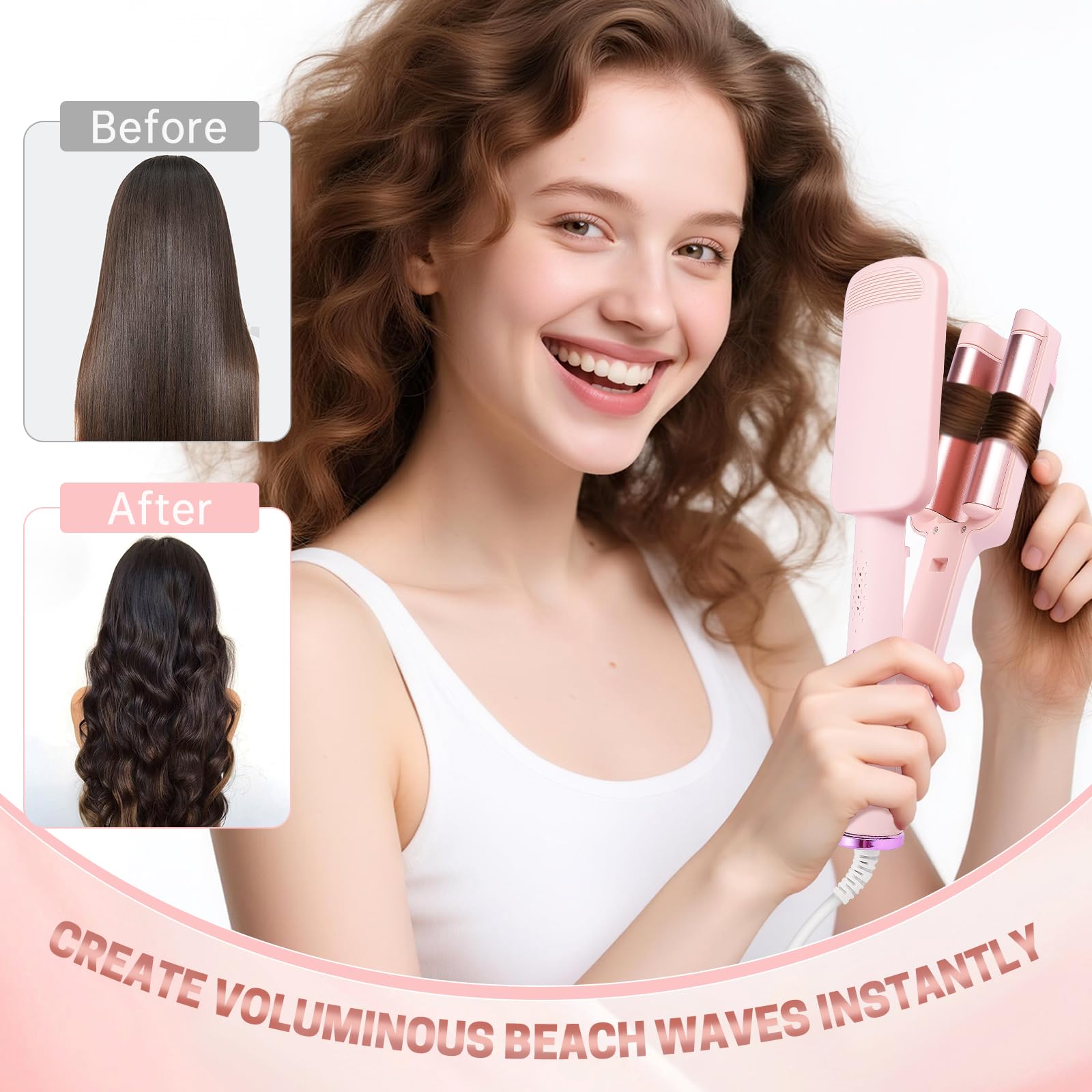 Rizador de Pelo 32mm para Ondas Grandes, Plancha Ondas Beach Waves, Rizador Francés con Revestimiento Cerámico, 4 Temperaturas Ajustables, Calentamiento Rápido & Diseño Antiquemaduras Hierro ondulado