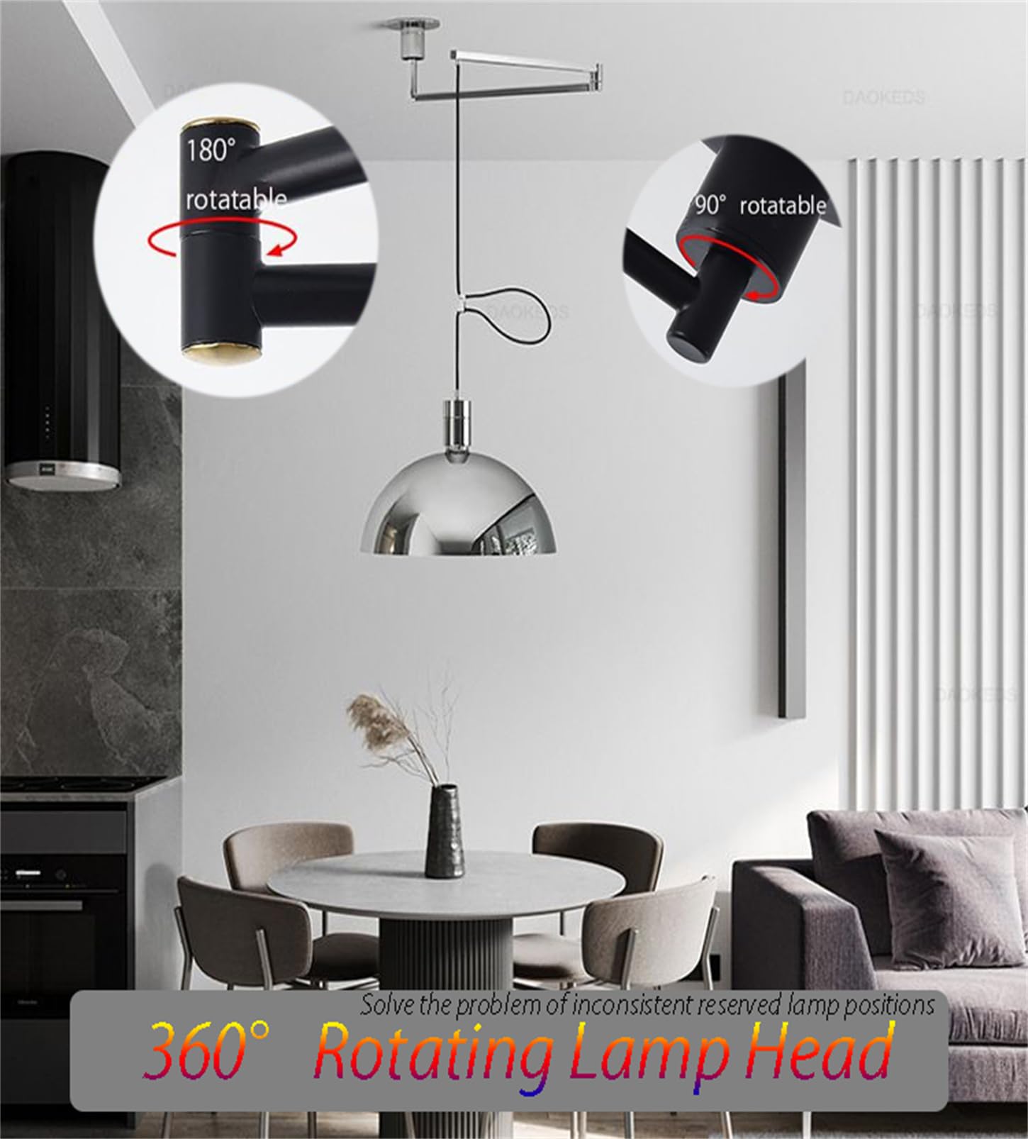 Lampadario a Braccio Oscillante a Sospensione Plafoniera con Braccio Regolabile Lampadario a Sospensione con Braccio Oscillante a 3 Colori Luce da Soffitto Industriale Lampadario a Cupola per Sala da