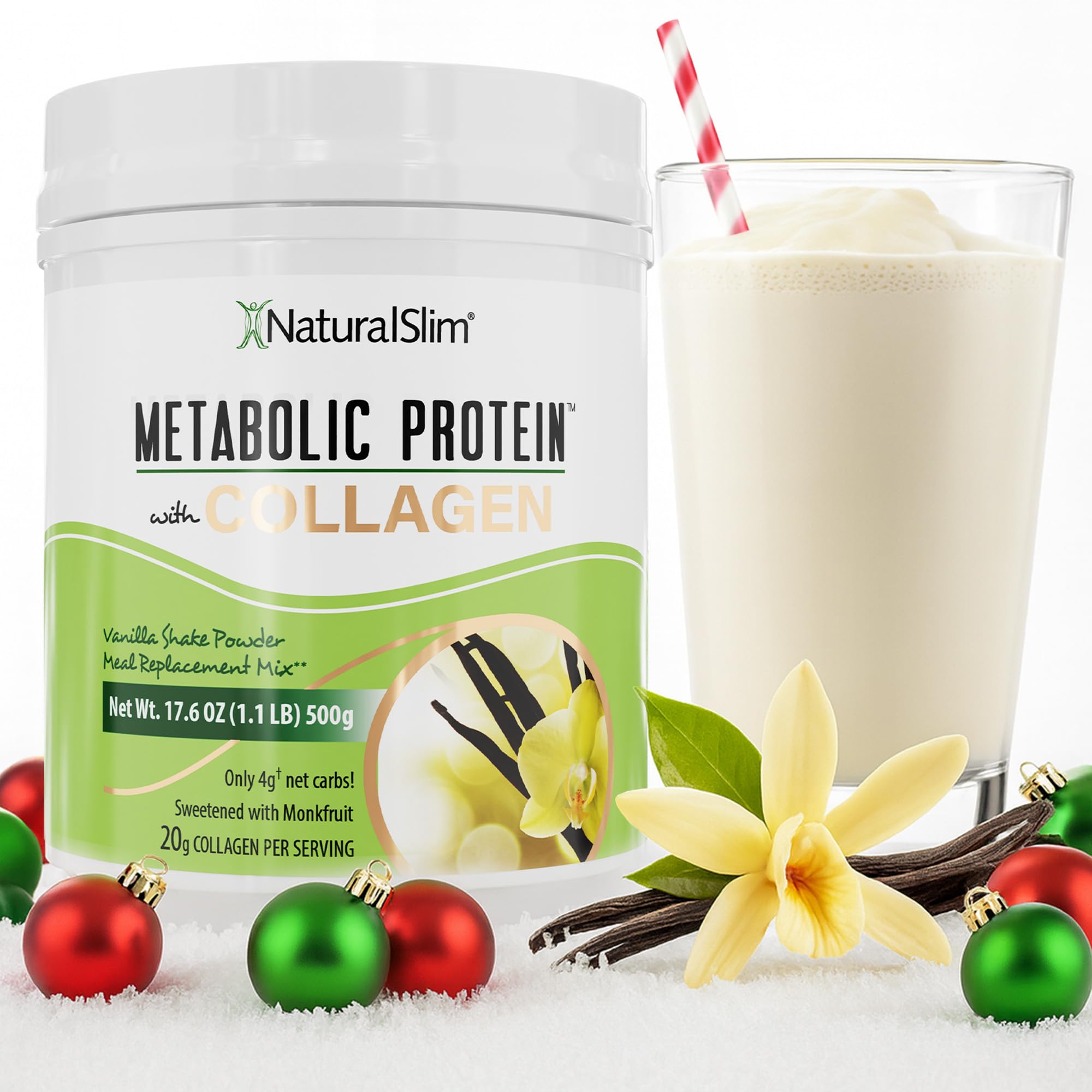 NaturalSlim Metabolic Protein Powder with Collagen, whey protein powder shake, Hydrolyzed Collagen with L-Glutamine for Metabolic Support, Digestion, Skin, Joints & Muscle, Low Carb 17.06 oz Vanilla