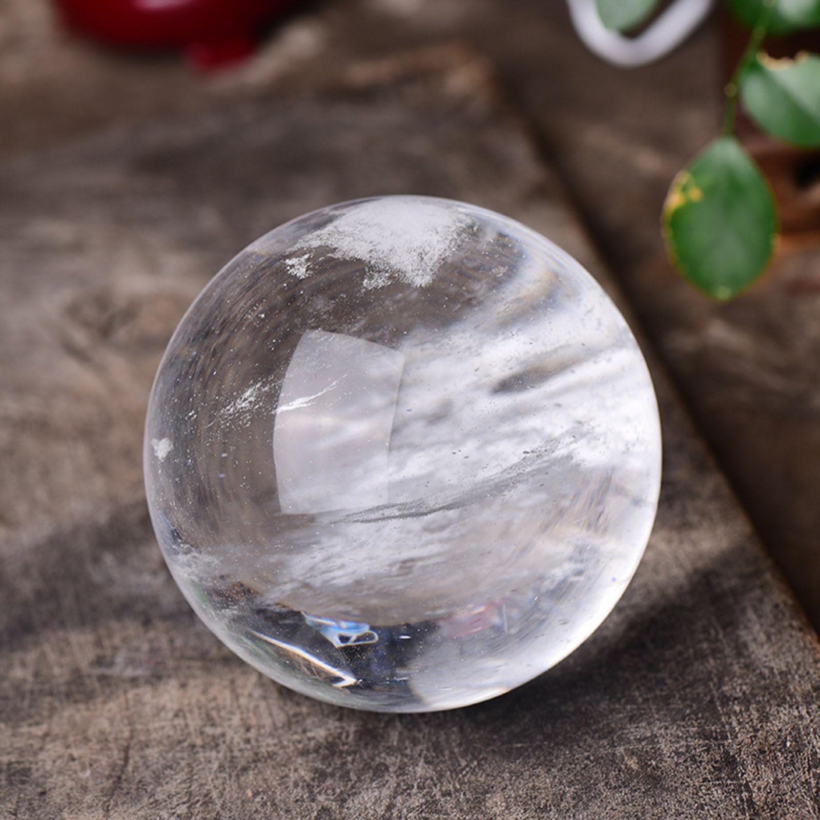Melting/Natural Clear Quartz Crystal Sphere,White Balls for Withcraft Home Decor Gemstones Ball with Holder,17cm/6.7in