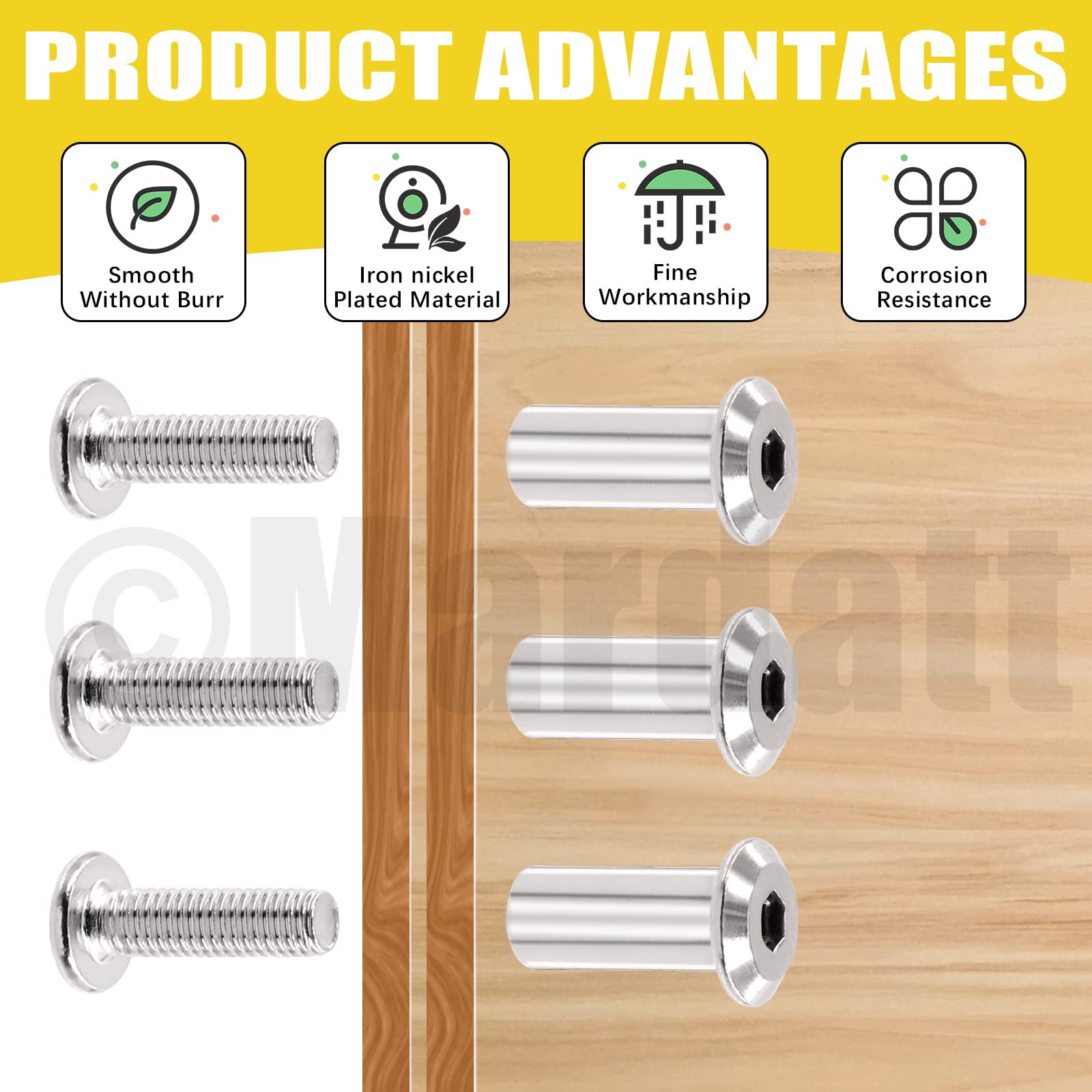 Mardatt 85 Pcs 7 Size M6x20mm-80mm Nickel Plated Silver Hex Drive Socket Cap Bolts Assortment Kit with Hex Key Countersunk Screw Barrel Nuts Binding Screws for Crib Belt Buckle Cabinet Furniture - Image 4