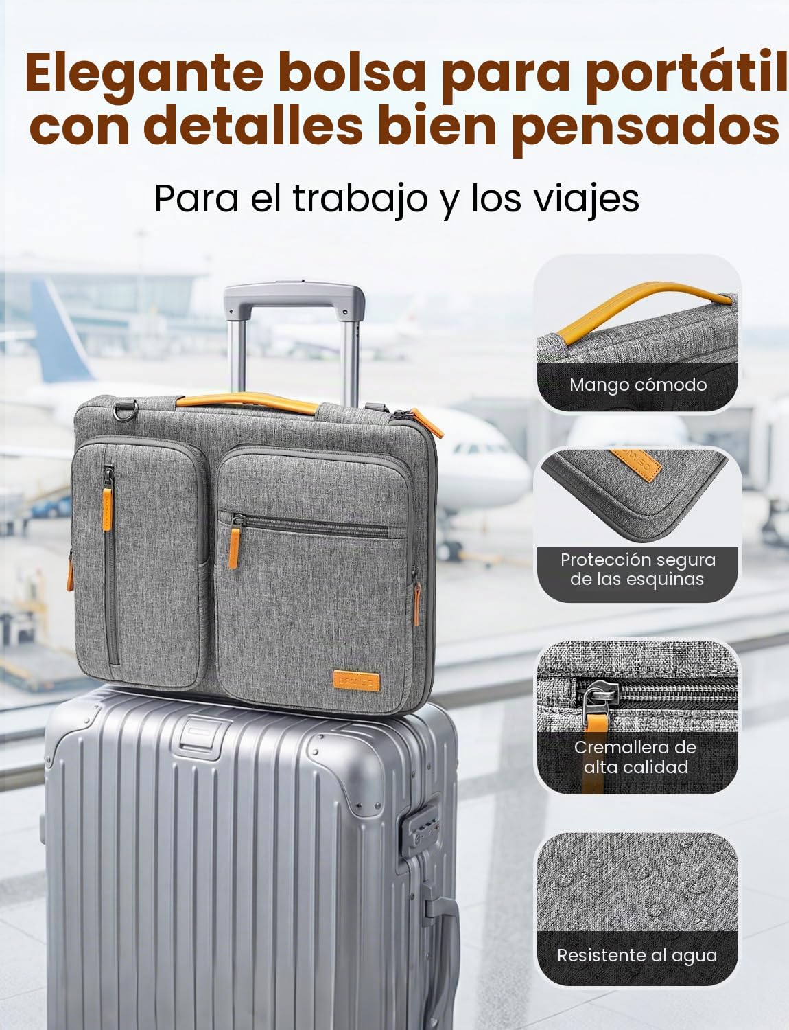 DOMISO Funda para Portatil Ordenador 15.6 Pulgadas,MacBook Pro M4 M3 M2 2025/Pro Max,Protección Bolsa para 15-16 Pulgadas Lenovo,HP,Dell,Asus Chromebook,Laptop PC Case Sleeve,con Tirantes，Gris