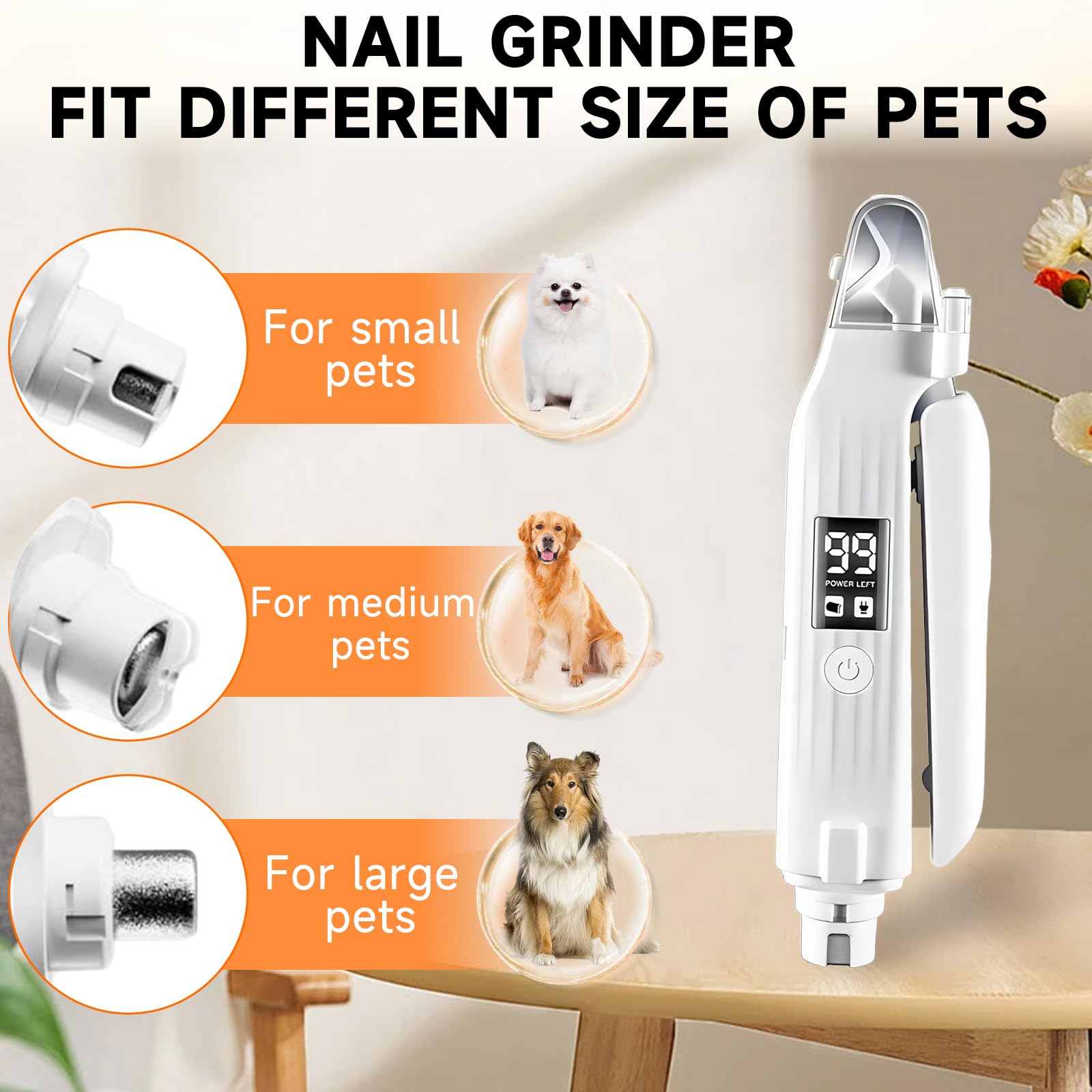 2 in 1 Dog Nail Clippers an Nail Grinder Pet Trimmers for Dogs Cats Claw Nail Care Tool USB Rechargeable Dogs Nail Trimmer with LED Lights and Storage Bag Low Noise Pet Electric Grinder - image 4