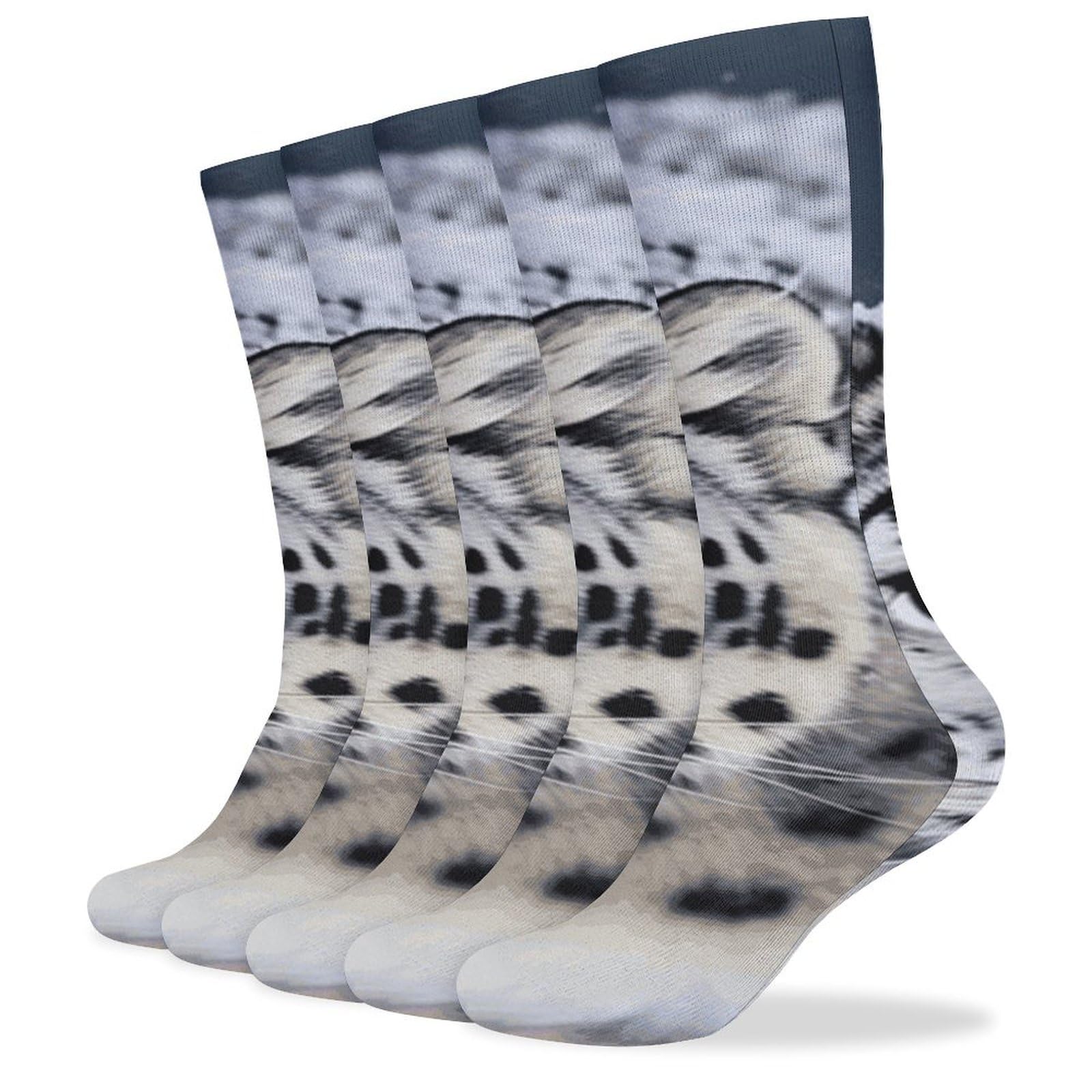 FZQVSGW Blue Eyed Snow Leopard Athletic Socks Pack of 5, Breathable Crew Socks, Outdoor Sports Socks for Men Women