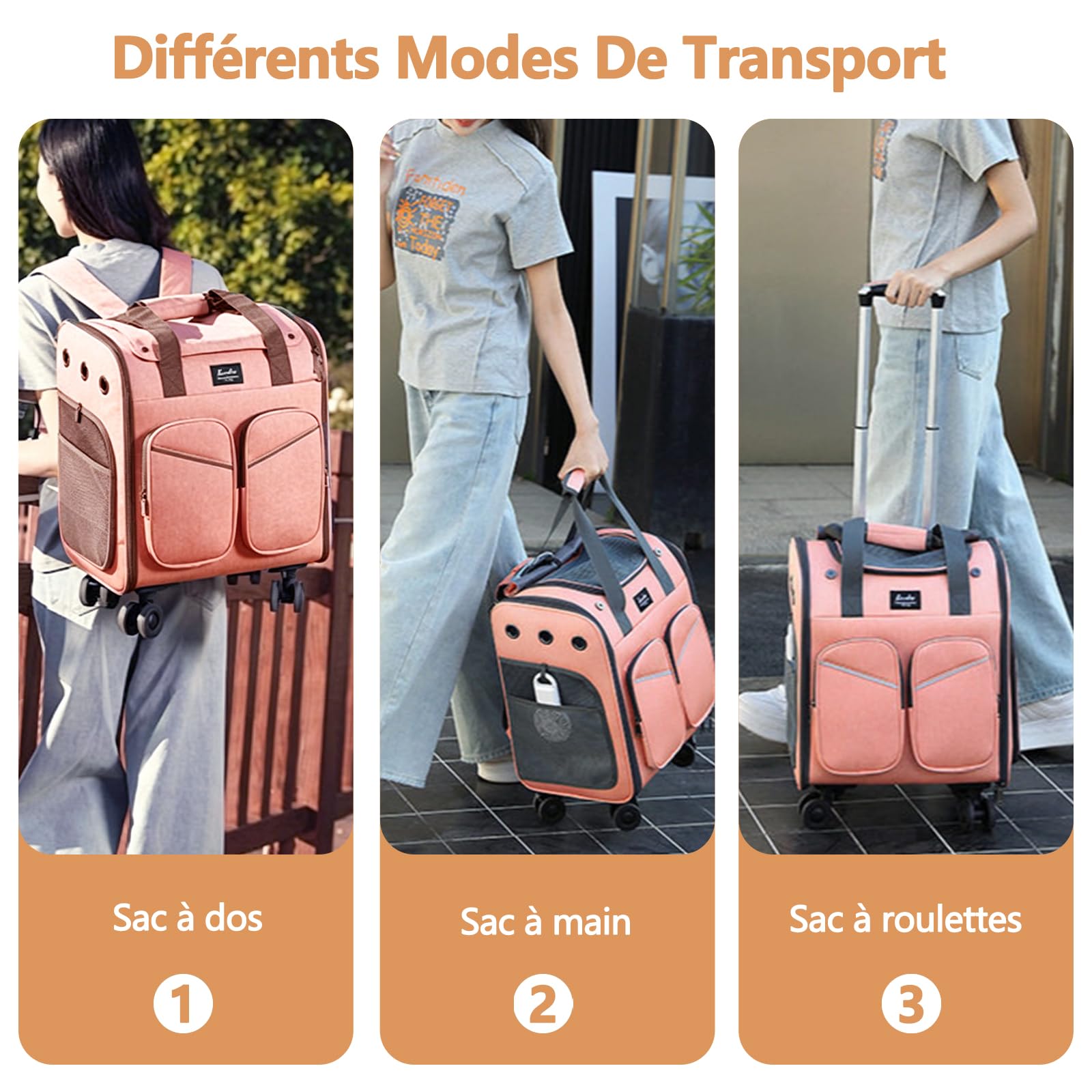 Galatée Valise à roulettes pour Animaux De Compagnie, en Maille Polyester, avec Roues Pivotantes Freinées Et Amortisseurs, Poignée Antidérapante（Marron）