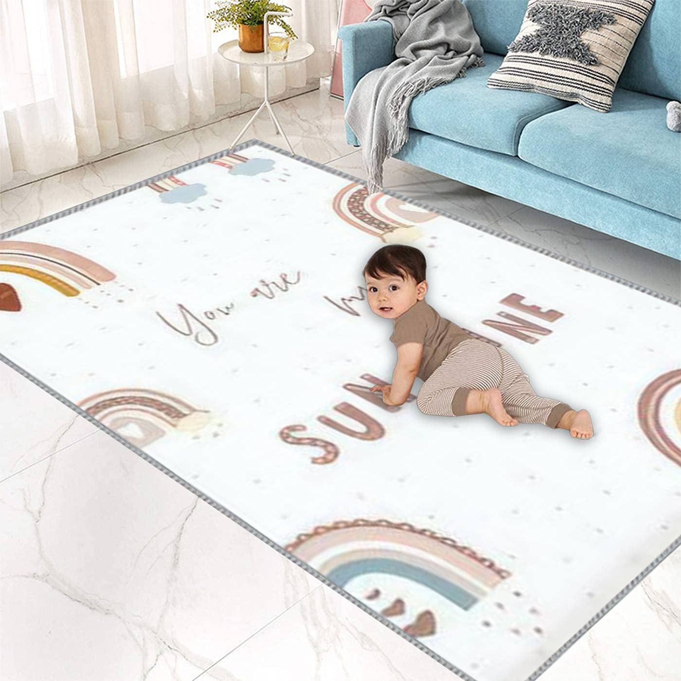 Kids Play Area Rugs Trendy Rainbow in Boho Style in You are My Sunshine 3D Carpet Extra Large Rug Kids' Bedroom Playroom Nursery Décor for Boys Girls, Learning & Playing 5x8 ft