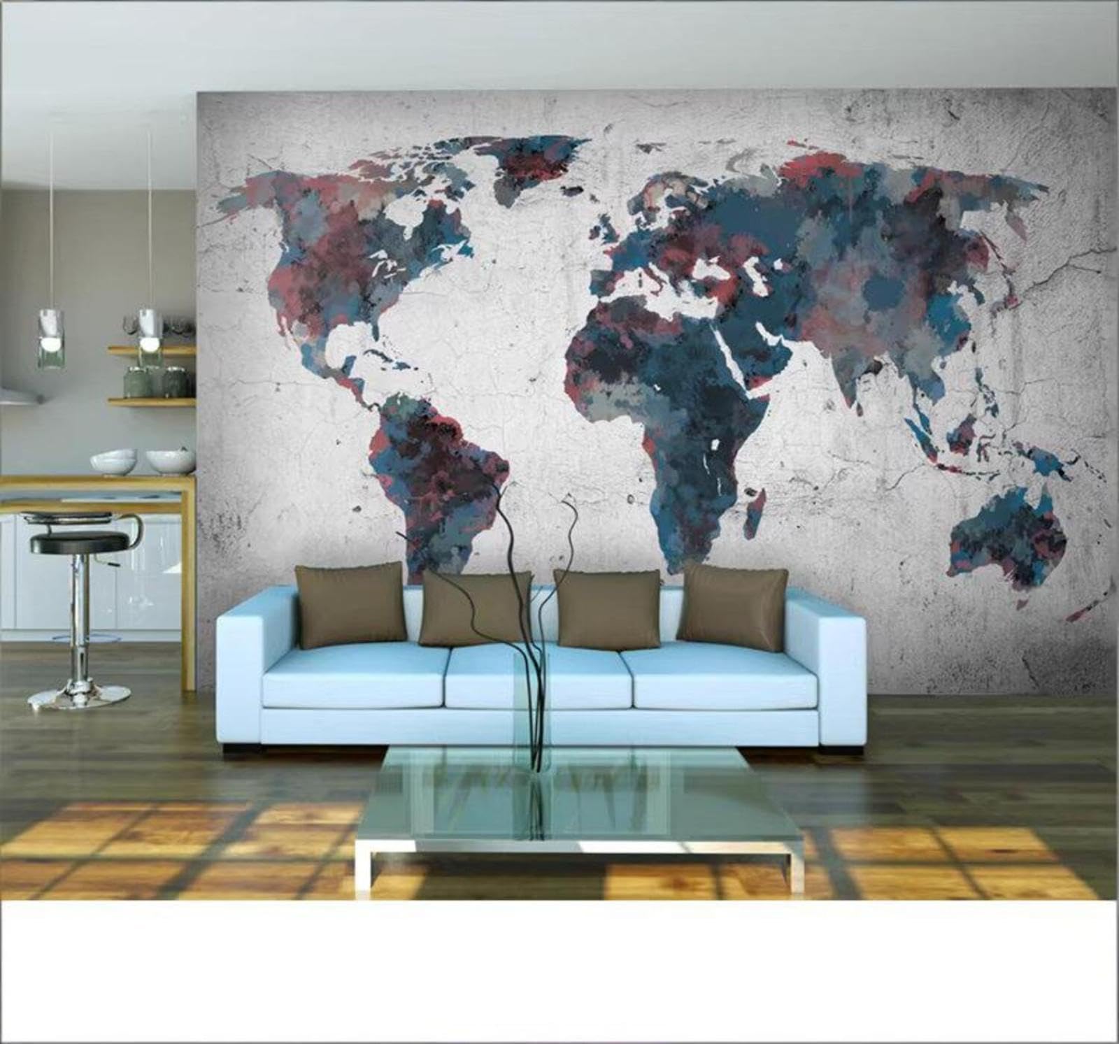 XLMING Abstract Retro Hand Drawn World Map Art 3D Wallpaper Luxury Silk Study Dining Feature Sofa Grey Bedroom Living Room Tv Decorative Wall-350cm×256cm