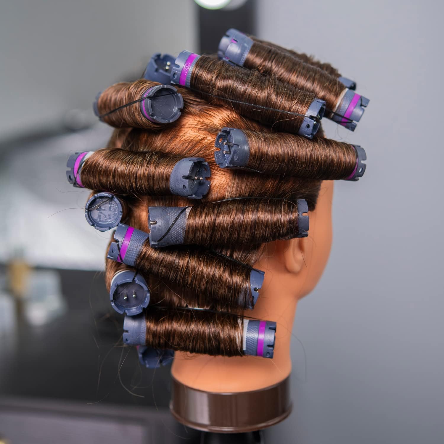 Mannequinkopf mit 100% menschlichem Haar, Echthaar Kosmetologie Mannequinkopf Haar Styling Friseurpraxis Training Puppenkopf mit Klemmhalter 16" Dunkelbraun