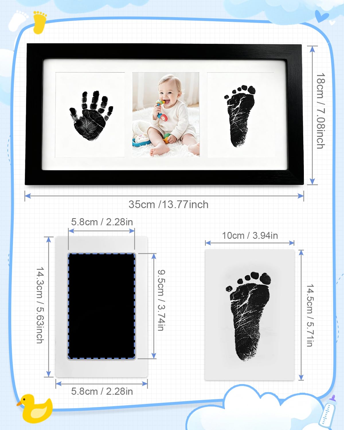 MOXTOYU Baby Hand and Footprint Kit, 2 Clean-Touch Footprint & handprint Kit with 6 Imprint Cards, Non-Toxic to Newborn Baby - Image 2