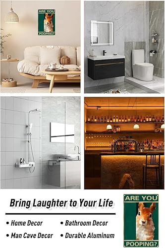 Miniatura 7 de Letreros de aluminio divertidos de 12 x 8 pulgadas, diseño de ardilla con texto en inglés "Are You Pooping" (5022)