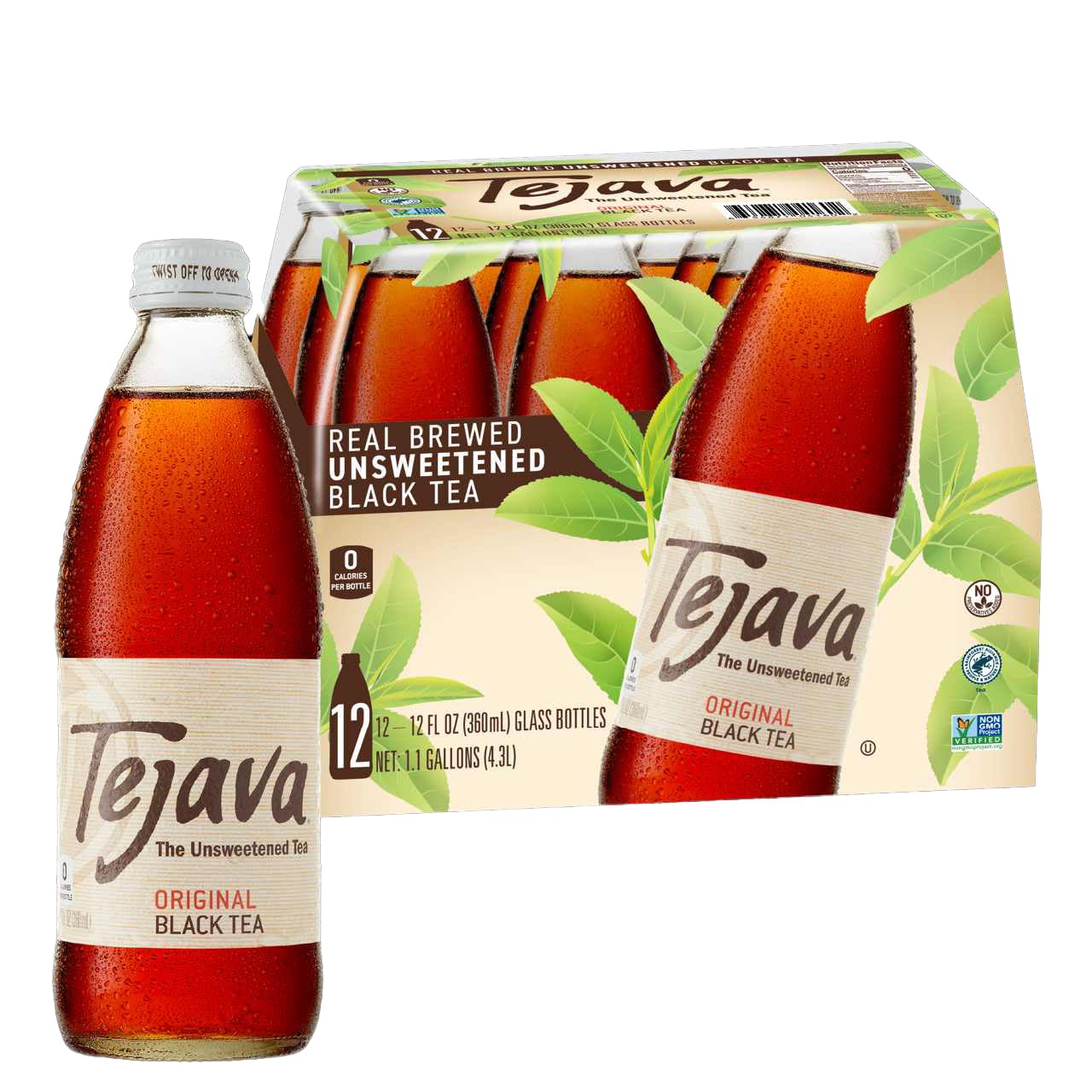 Sponsored Ad - Tejava Original Black Iced Tea, 12 Pack, 12oz Glass Bottles, Unsweetened, Non-GMO, Kosher, No Sugar or Sweeteners, No calories, No Preservatives, Brewed in Small Batches