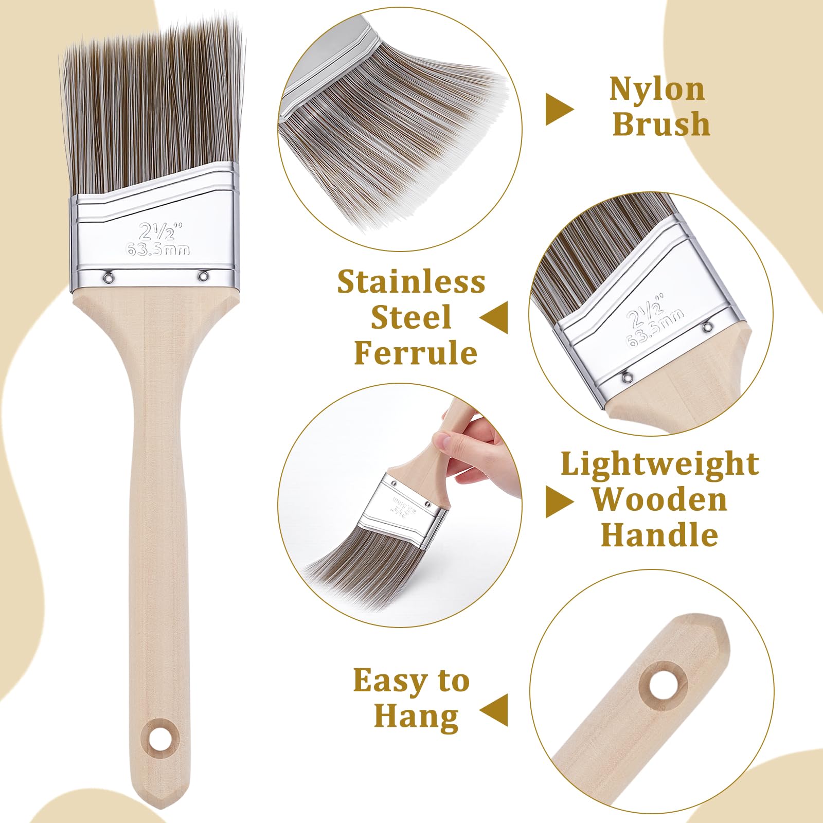 Paquete de 20 pinceles de nailon, 6,3 cm, ángulo de 6,3 cm, pincel de pintura de madera a granel para pintura de manchas, valla de pared, muebles de madera, marco de puerta, armario, ventana