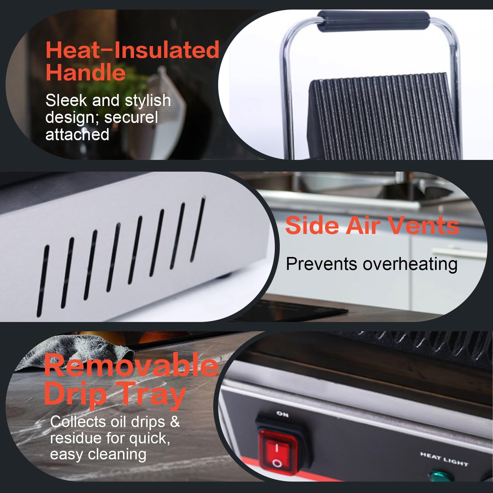 Piastra per panini Professionale da 1800 W - Griglia elettrica Professionale in Acciaio Inox con Piastre in ghisa per panini Artigianali, bistecche e Riscaldamento Uniforme (Commercial)