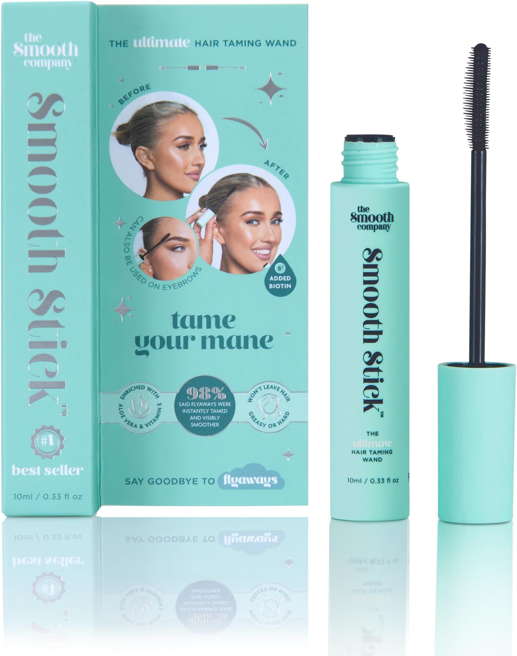 ™ - Premium Hair Taming Wand for flyaways and brows. Enriched with Biotin, Vitamin E, and Aloe Vera. Oil Free, Alcohol Free, Non-Greasy formula.