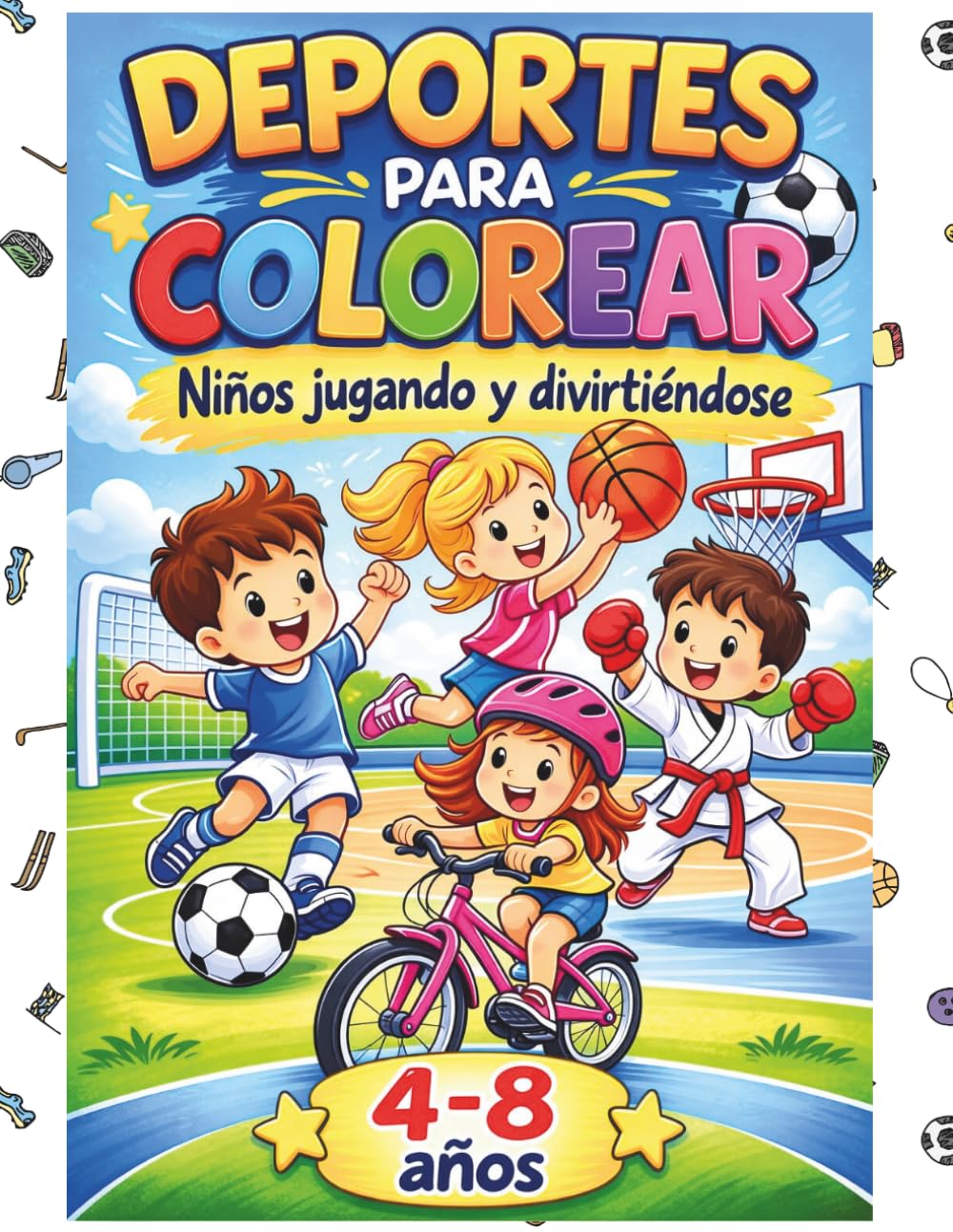 Deportes para colorear: Niños jugando y divirtiéndose