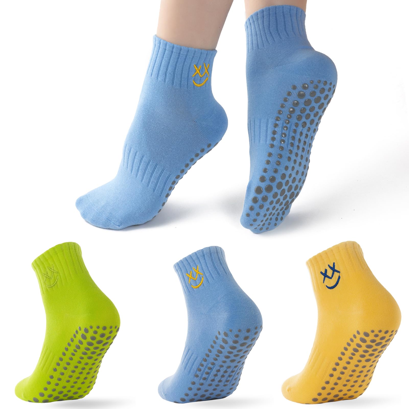 Soxbang3/6 Pairs Pilates Socks with Grips,Yoga Socks Barre Socks Non Slip Socks Embroidery for Barre Ballet Barefoot Workout