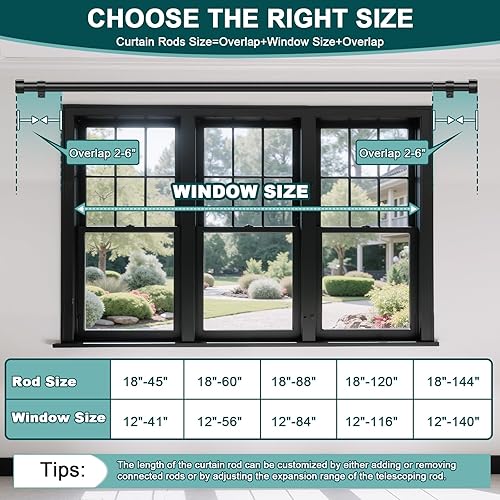 Miniatura 8 de Barras para cortina negras de 72 a 144 pulgadas, barra de cortina extra larga ajustable para montar en la pared de 1 pulgada de alta resistencia,