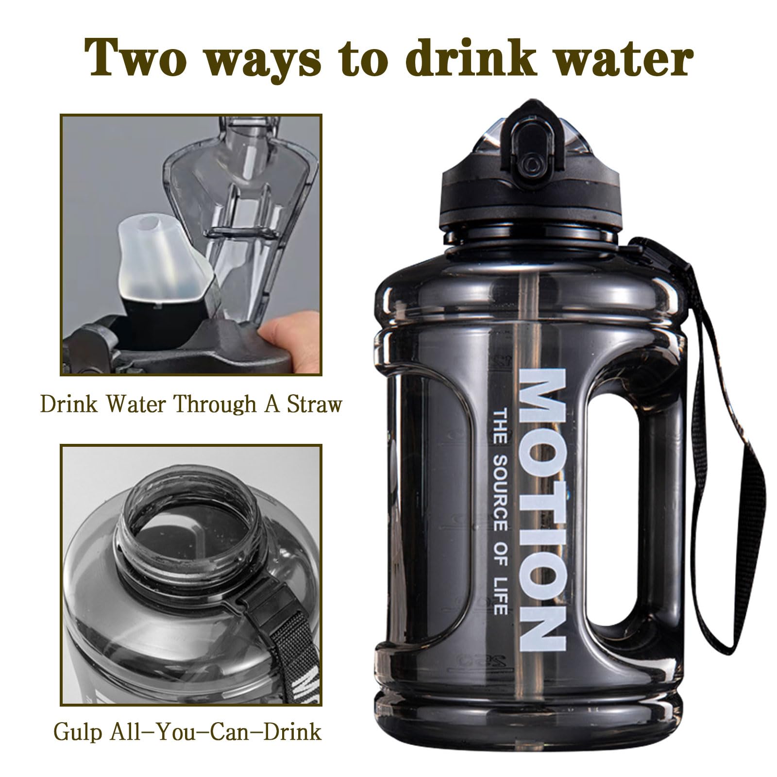 Ogetok 1.5L Large Water Bottle 50oz Black Water Jug, 0.4 Gallon Sports Gym Drink Container with Handle & Straw - Image 4