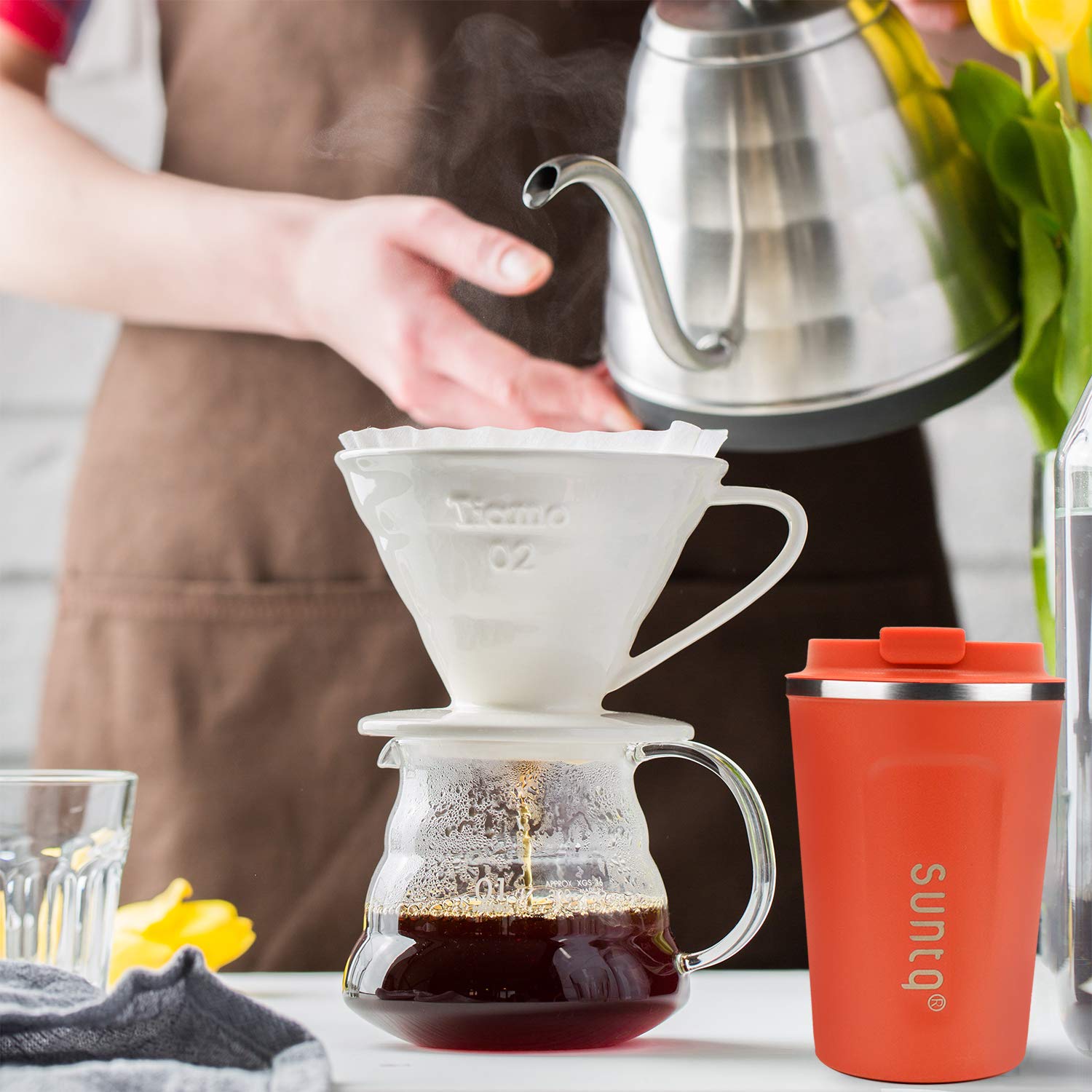 thumbnail: Reismok Met Rietje En Deksel - Roestvrijstalen Thermosbeker 600ml, Houdt Drank 6u Warm Of 24u Koud