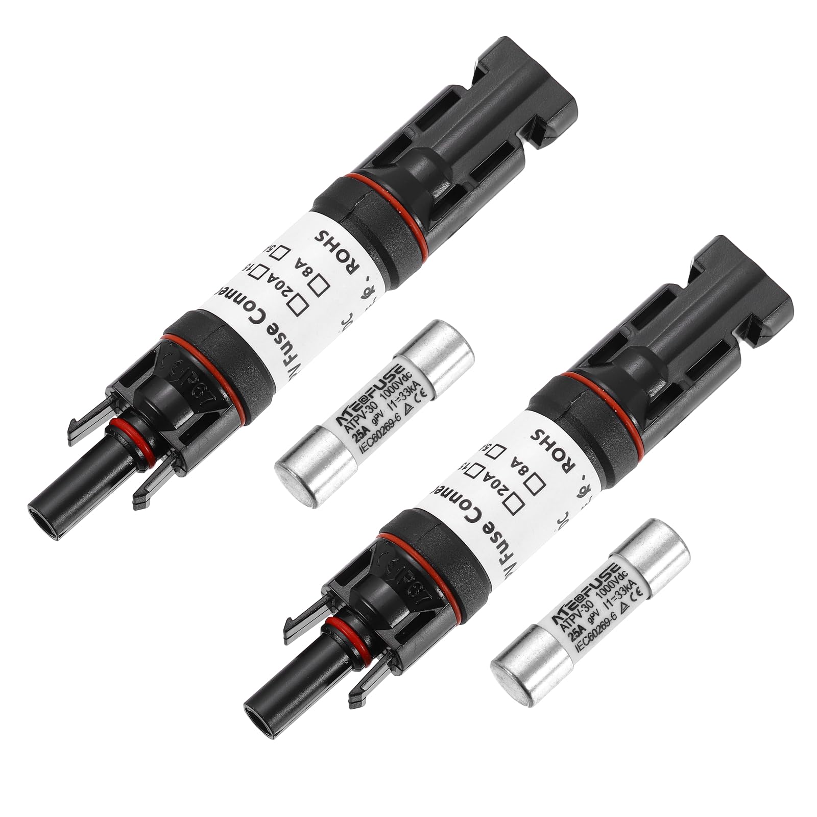 sourcing map 2Set 30A Solar Fuse Holder Inline, 1000V IP67 Waterproof Male and Female Connector with Fuse for Solar Photovoltaic System