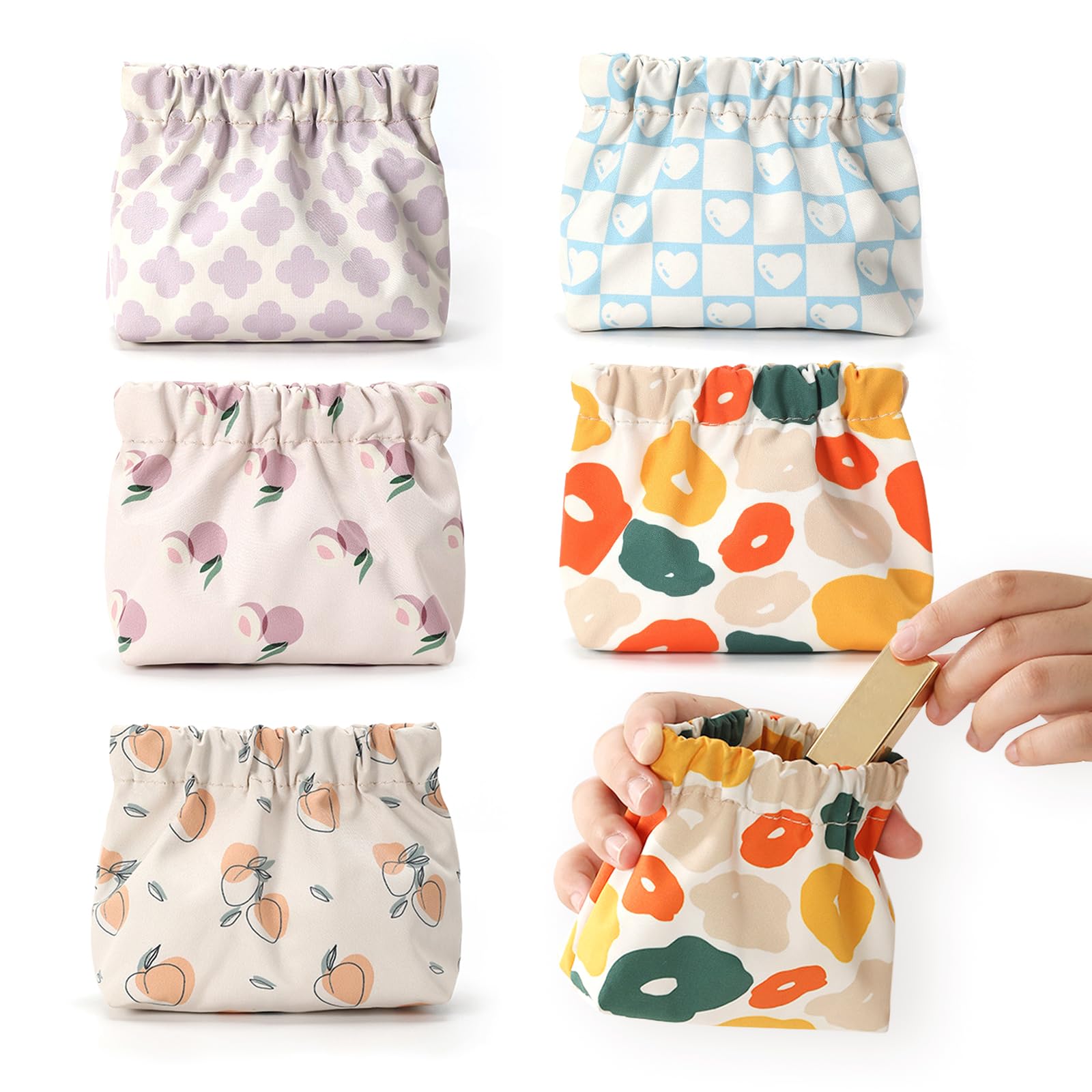Sanitary Napkin Storage Bags,5 PCS Tampon Bag for Purse,One-Handed Opening with Built-In Popper, Waterproof Oxford, Hide Feminine Products Sanitary Napkins and Tampons, Lipstick, Tissue Paper