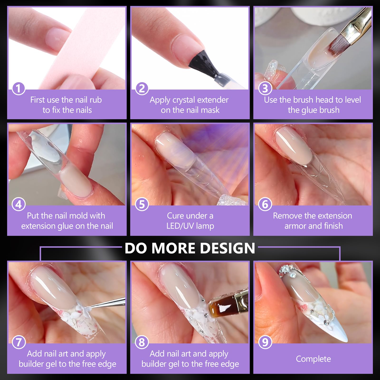 TOROKOM Formy 3D Space French Dual Nail Forms, 150 sztuk francuskich form przedłużających paznokcie, 15 rozmiarów, wielokrotnego użytku, do żelu, żelu budowlanego, przedłużania paznokci DIY i studia