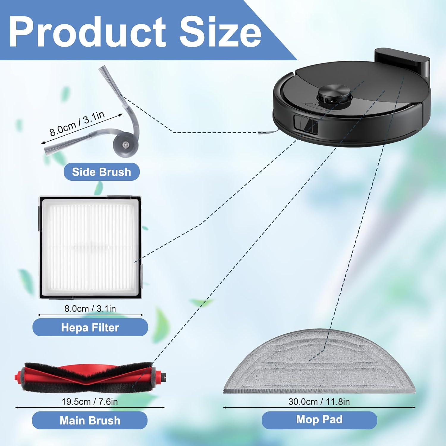 Accessories Kit for Roborock Q10 S5 / Q10 S5+ Robot Vacuum Replacement Parts, 1 Main Brush, 2 Filters, 4 Mop Pads, 6 Side Brushes, 1 Cleaning Brush, 1 Screwdriver