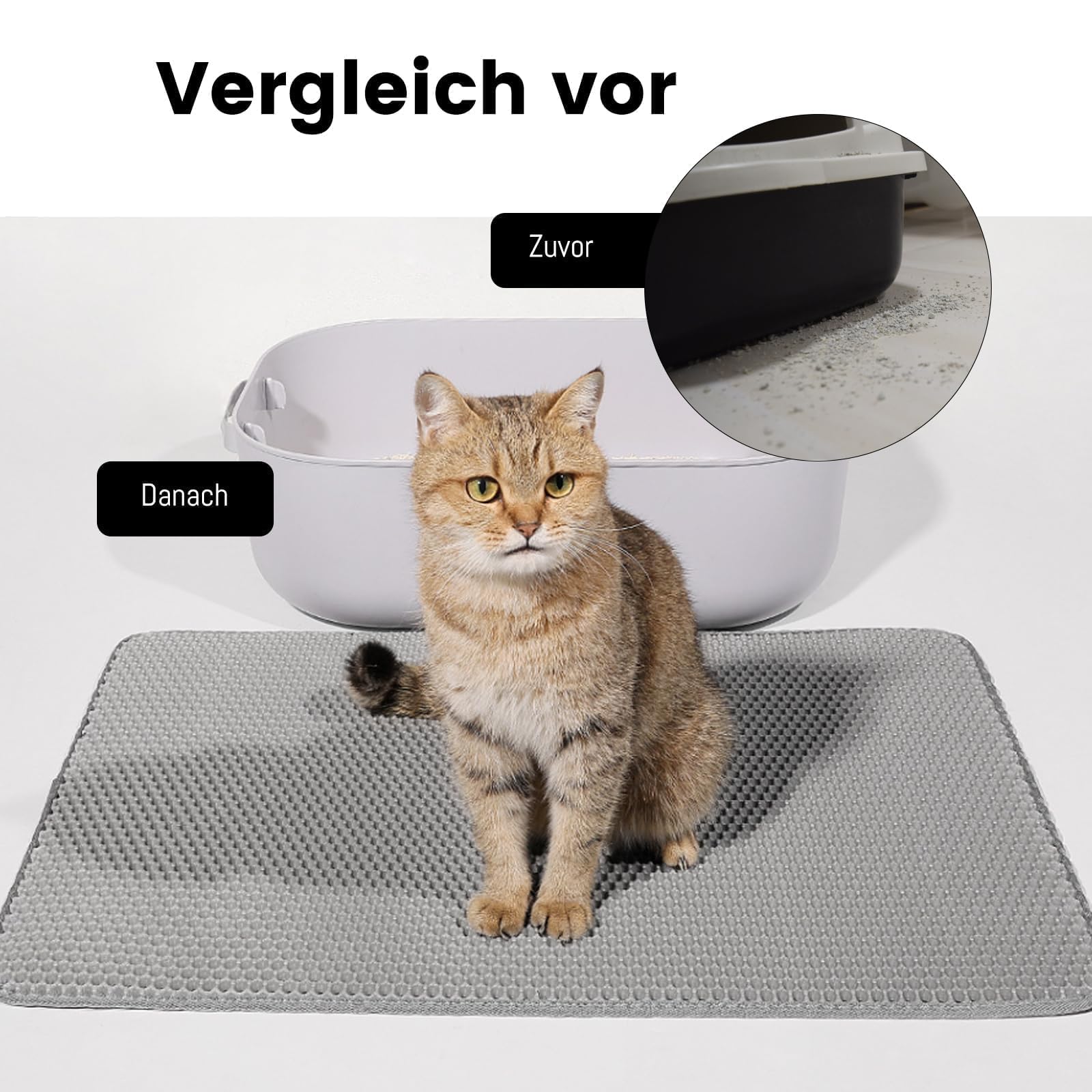 2er Set in Grau Katzenklo Matte, Katzenzubehör, Katzenstreu Matte Mit Textilumrandung, Ideal Für Kleine Räume, Einfache Reinigung,Ideal Als Katzenklo Unterleger Für Stressfreie Pflege