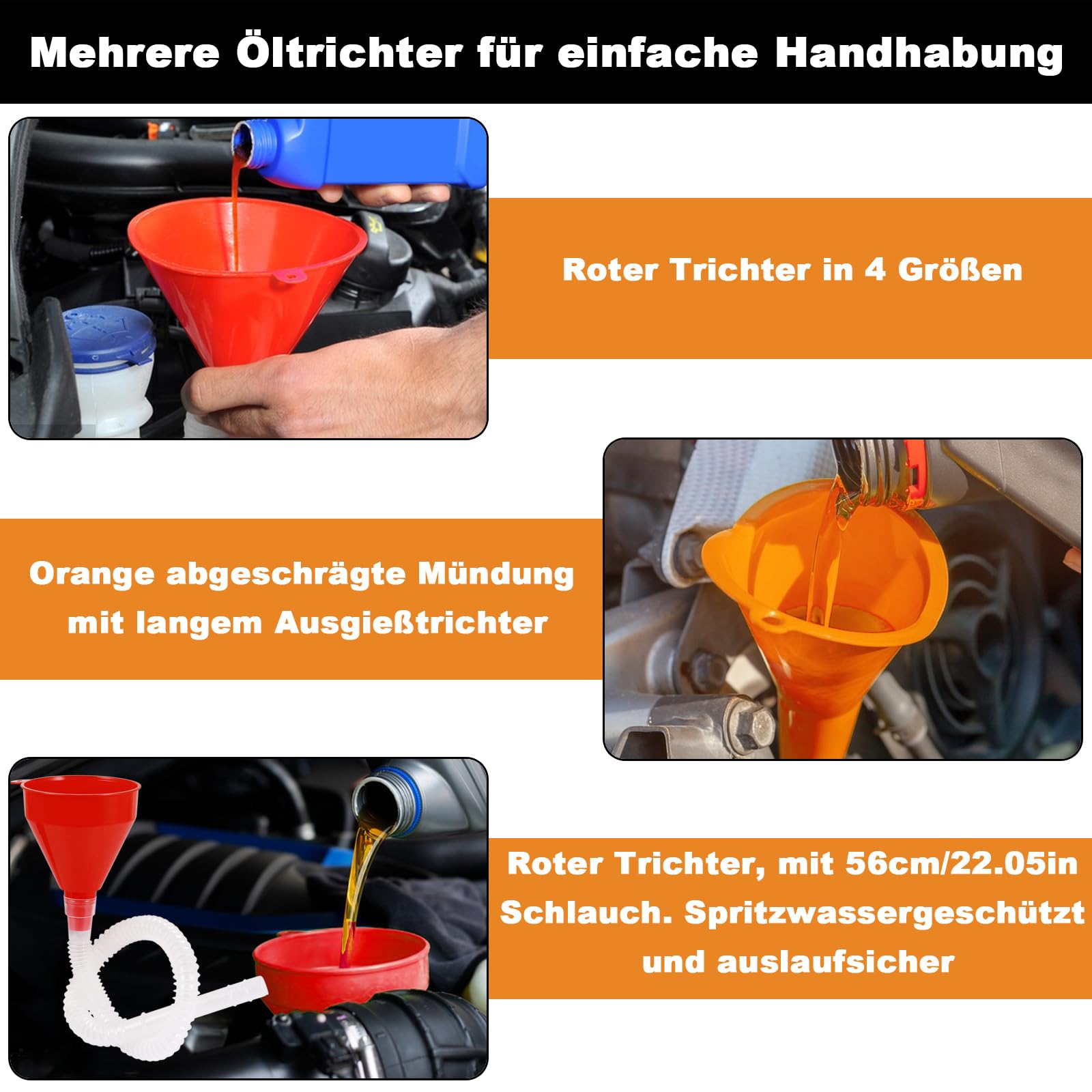 11 Pezzi Imbuto Olio Motore, Grande Benzina Imbuti Plastica Travasatore Becco Lungo Universale Imbuto Kit Riutilizzabile Con Filtro e Tubo Flessibile per Auto Moto Cucina Laboratorio Liquido