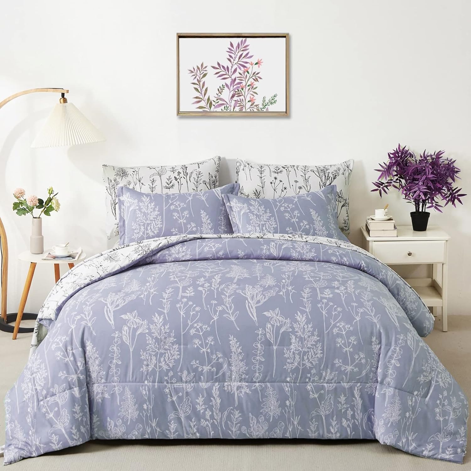 Luxudecor Lavender Comforter Set Queen Size, Purple Floral