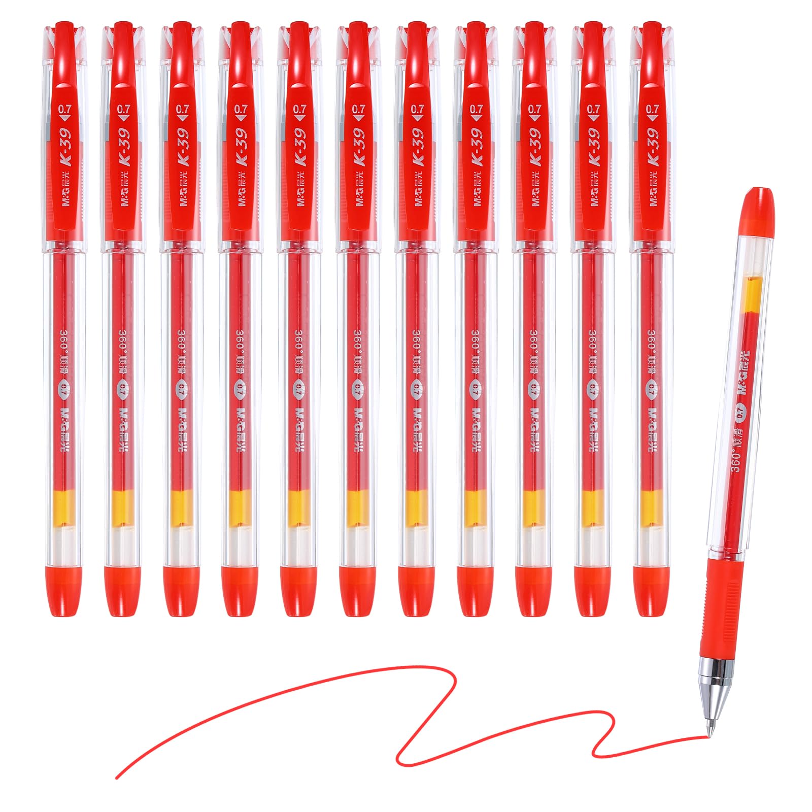 M&G Gel Pen Medium Point 0.7mm, 12 Pack Quick Dry Smooth Red Gel Ink Rollerball Pen for Home Office Writing Note Taking Journaling Business, Style 5