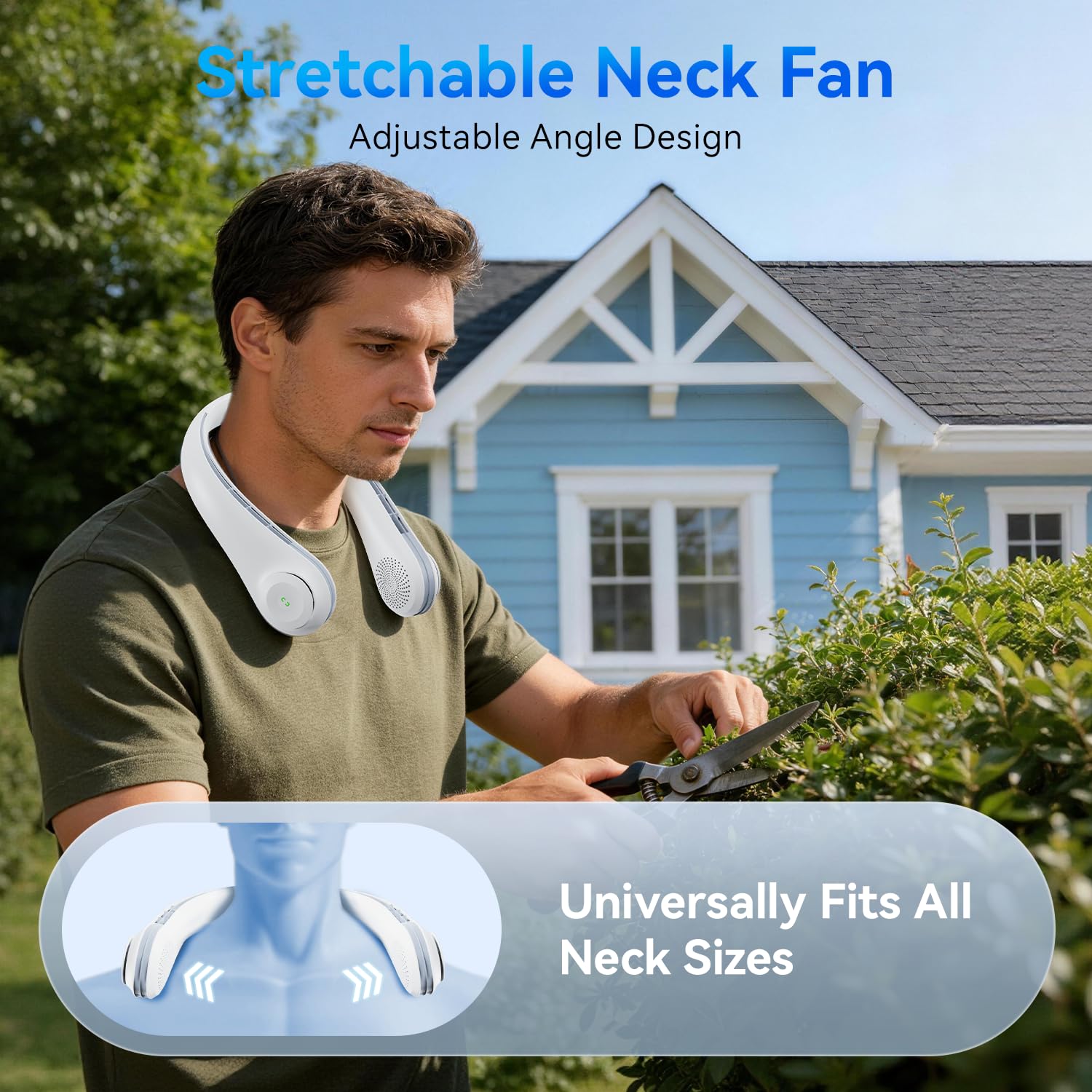 ACELIFE Ventilador de Cuello, 5000mAh Ventilador Cuello Portátil Silencioso USB Recargable Cuello de silicona suave ajustable con 3 Velocidades Para Deportes, Interior, Exterior