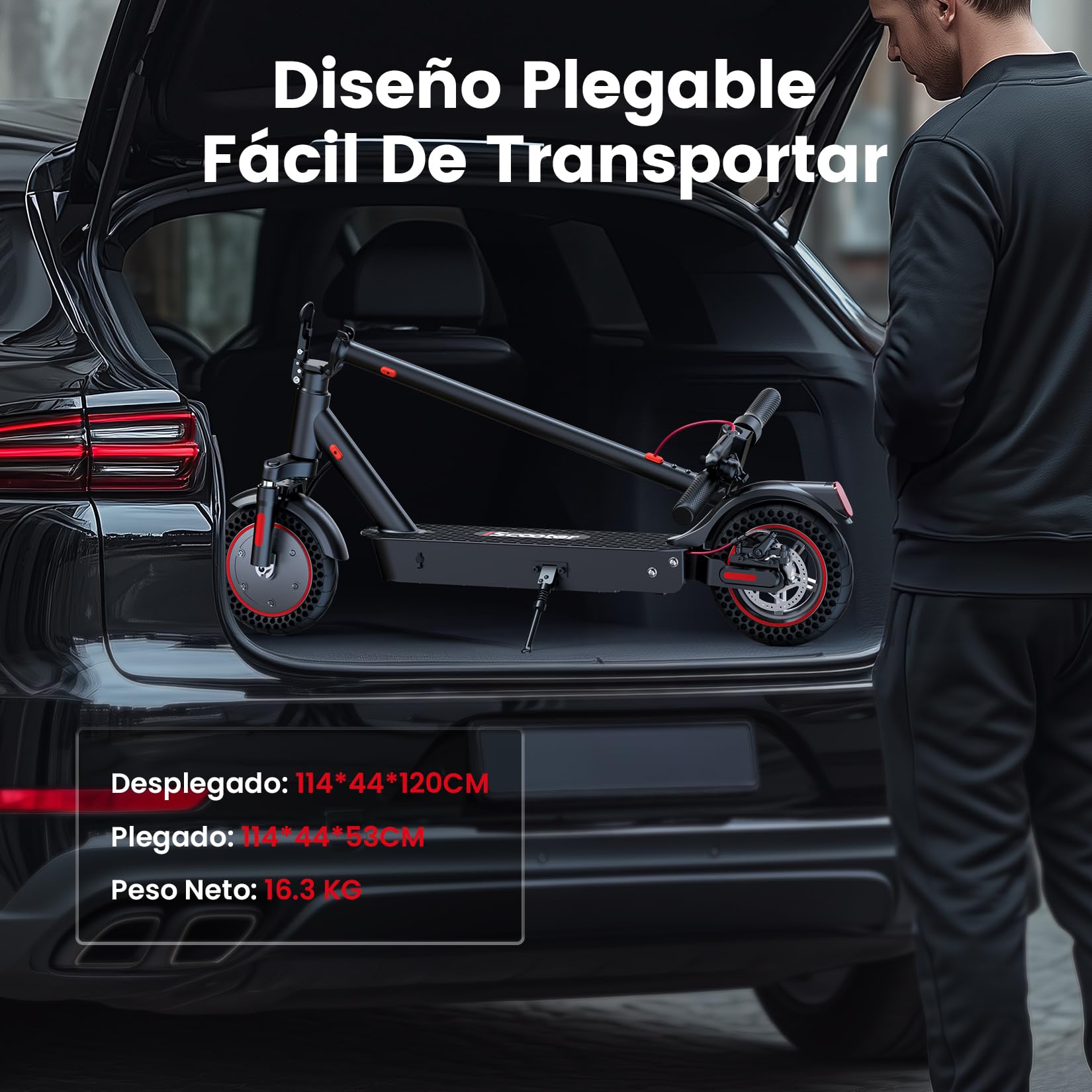 iScooter 10" Patinete Eléctrico Adultos Homologado DGT, 500W Motor, Autonomía De 30-40 KM, Máxima 25KM/H, Bocina, Timbre, Intermitentes, App, Frenado Doble, Plegable, Carga 120 KG, Bloqueo/Desbloqueo