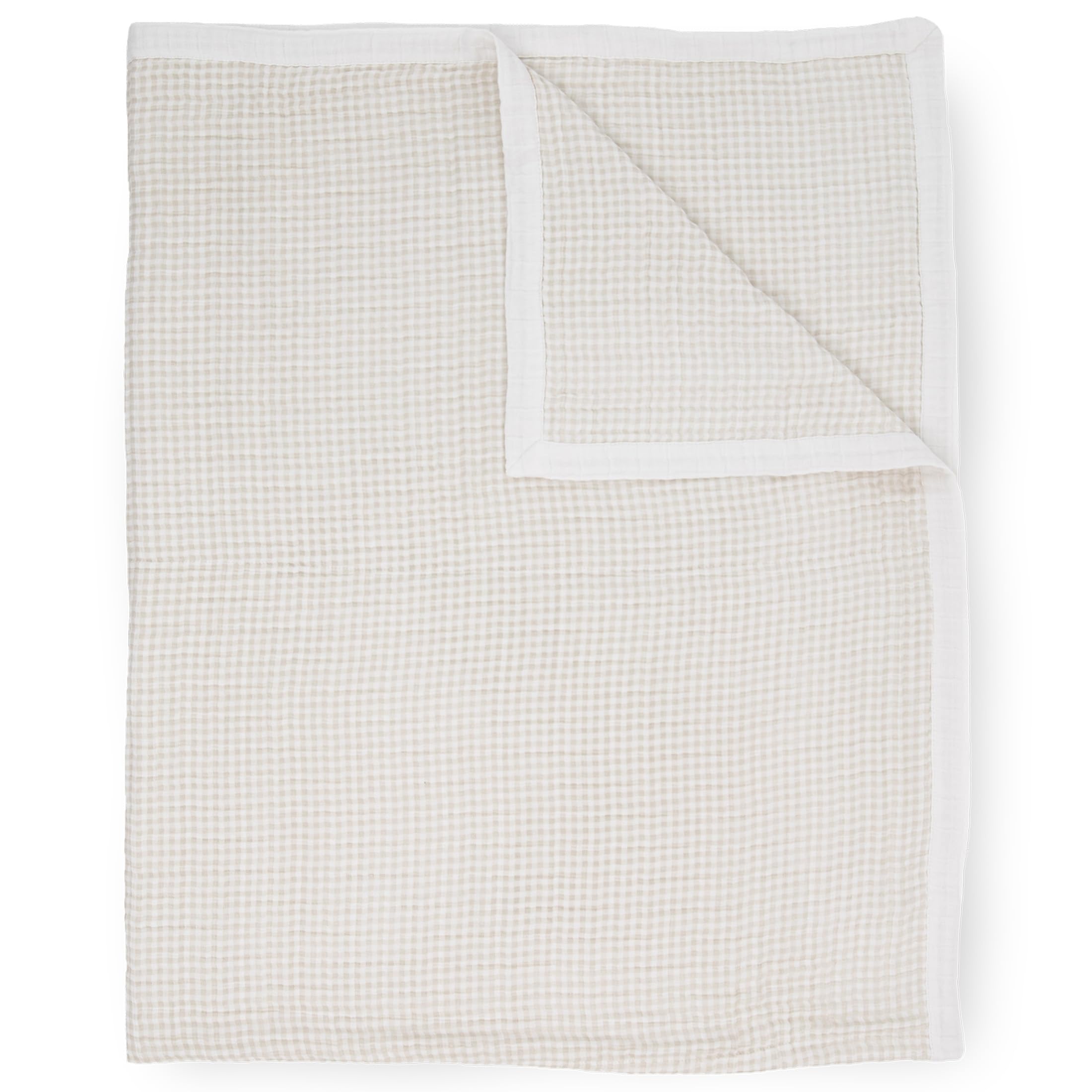 Little Unicorn Premium Quilted Throw | Super Soft, Multi-Layered Muslin XL Blanket| Great for Kids &amp; Families (Tan Gingham)