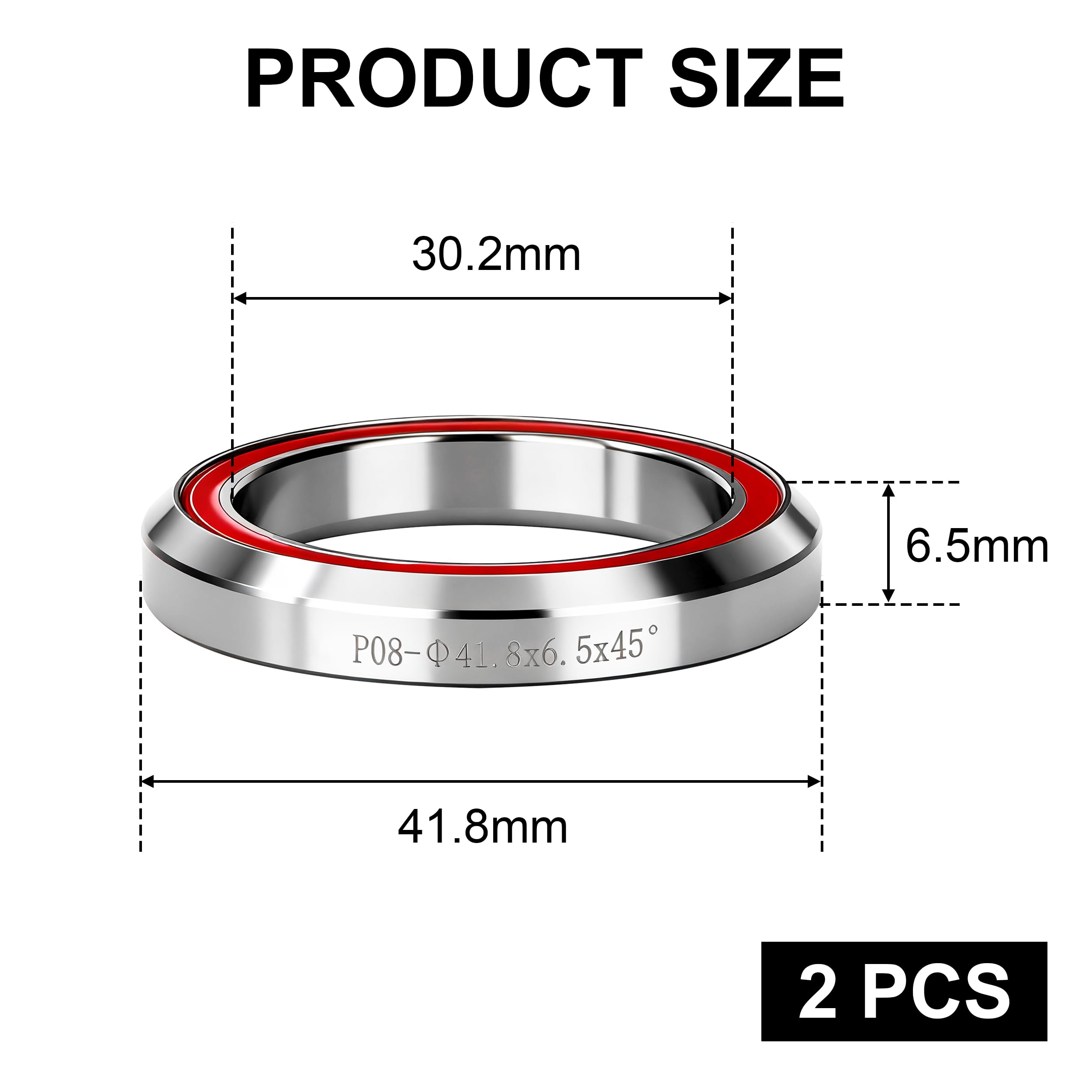 Tunejoy Cuscinetto Cuffia per Bici da 41,8 mm Cuscinetti Sterzo per Bicicletta in Acciaio per Mountain Bicicletta 2 Pezzi