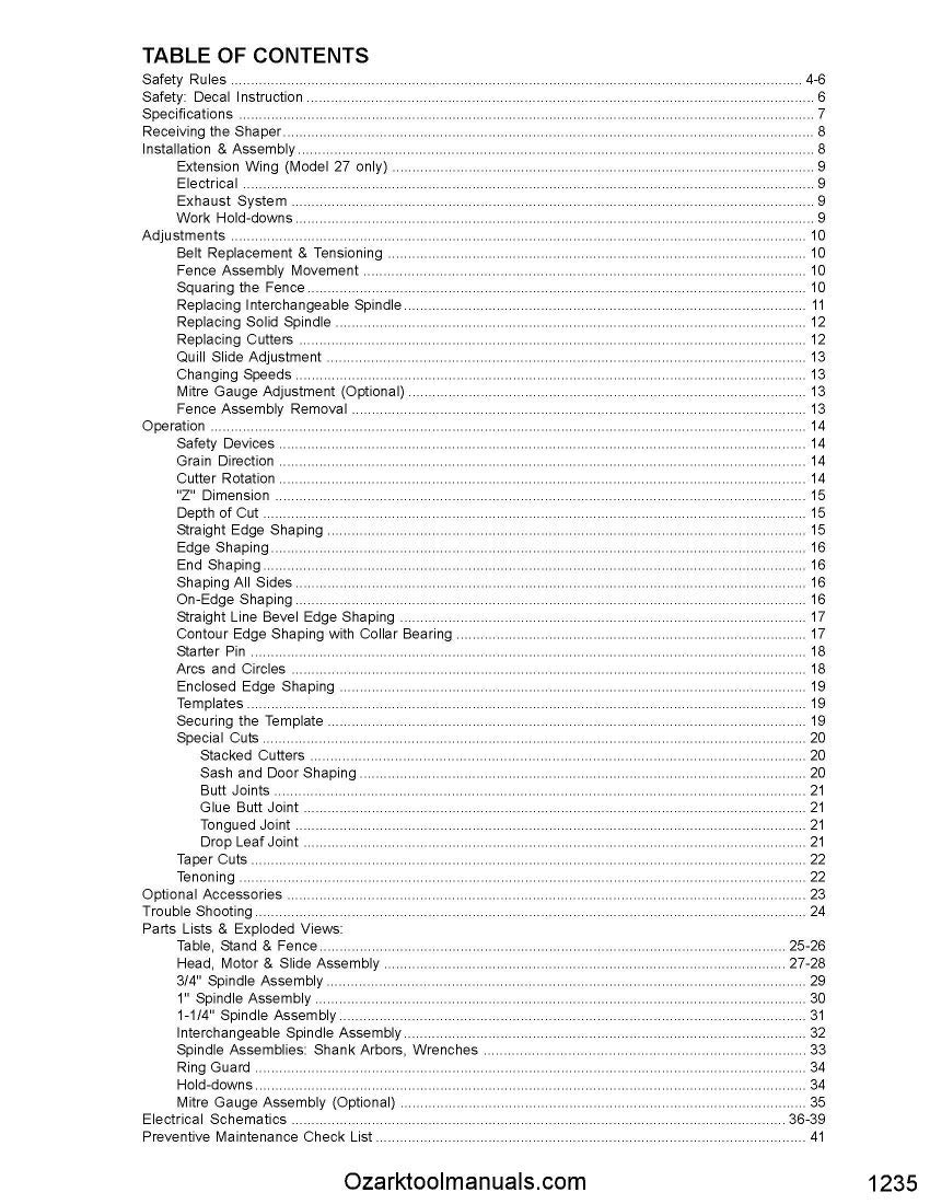 POWERMATIC 27 & 27 Super Wood Shaper Instructions & Part Owner's Manual