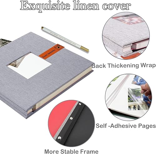 Miniatura 3 de Álbum de fotos grande autoadhesivo para álbum de recortes de 4 x 6, 5 x 7, 8 x 10, 40 páginas de lino, libro de fotos para amigos, bebés, viajes,