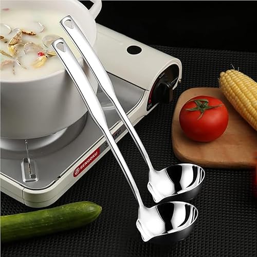 Miniatura 5 de Cucharón de sopa de acero inoxidable 304 pesado con boquilla para verter sopas, servir, cocinar, guisos y más, 11.8 pulgadas