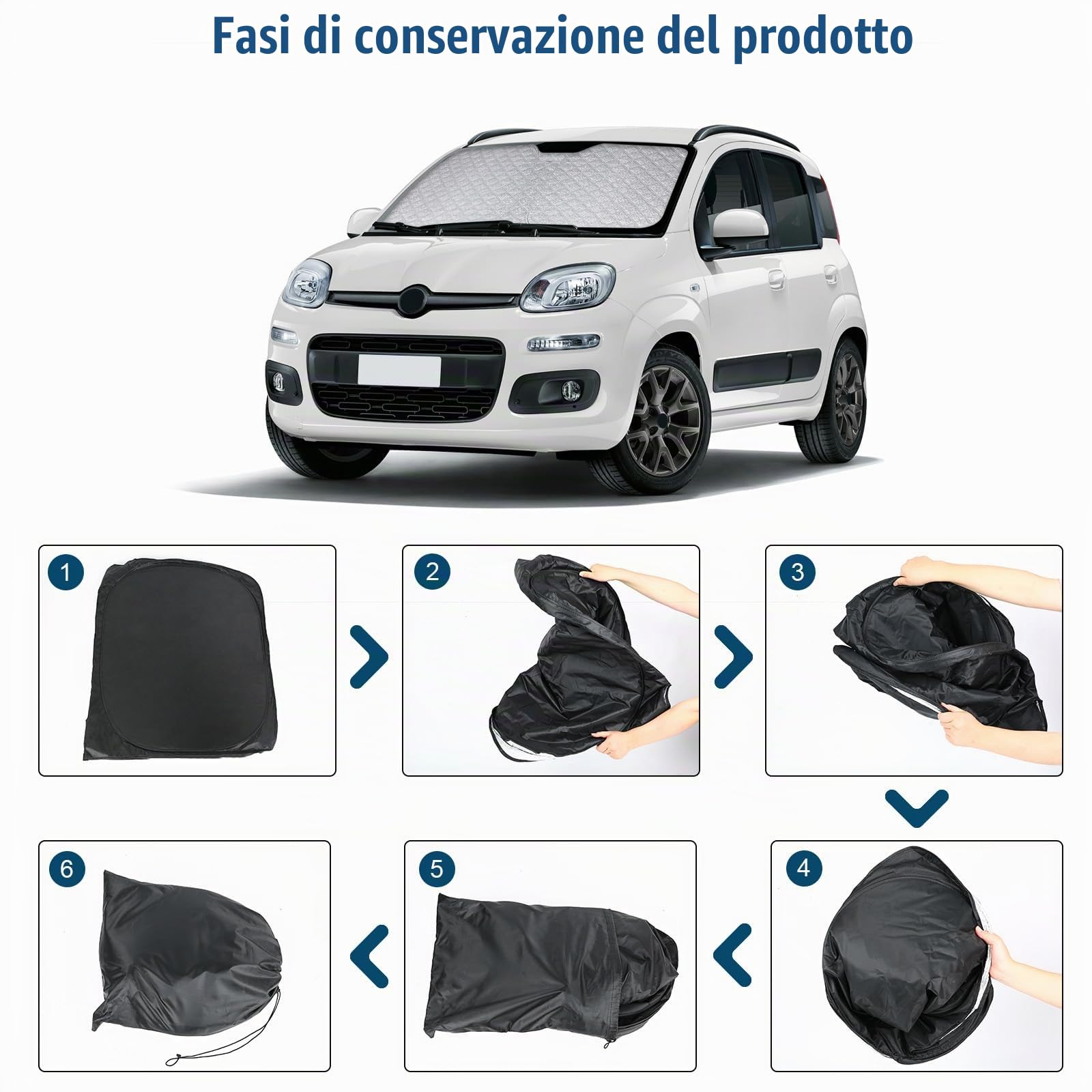 ZWPARTS Parasole per Parabrezza Sostituzione per Fiat Panda 2011-2024, Pieghevole, Blocco UV 99%